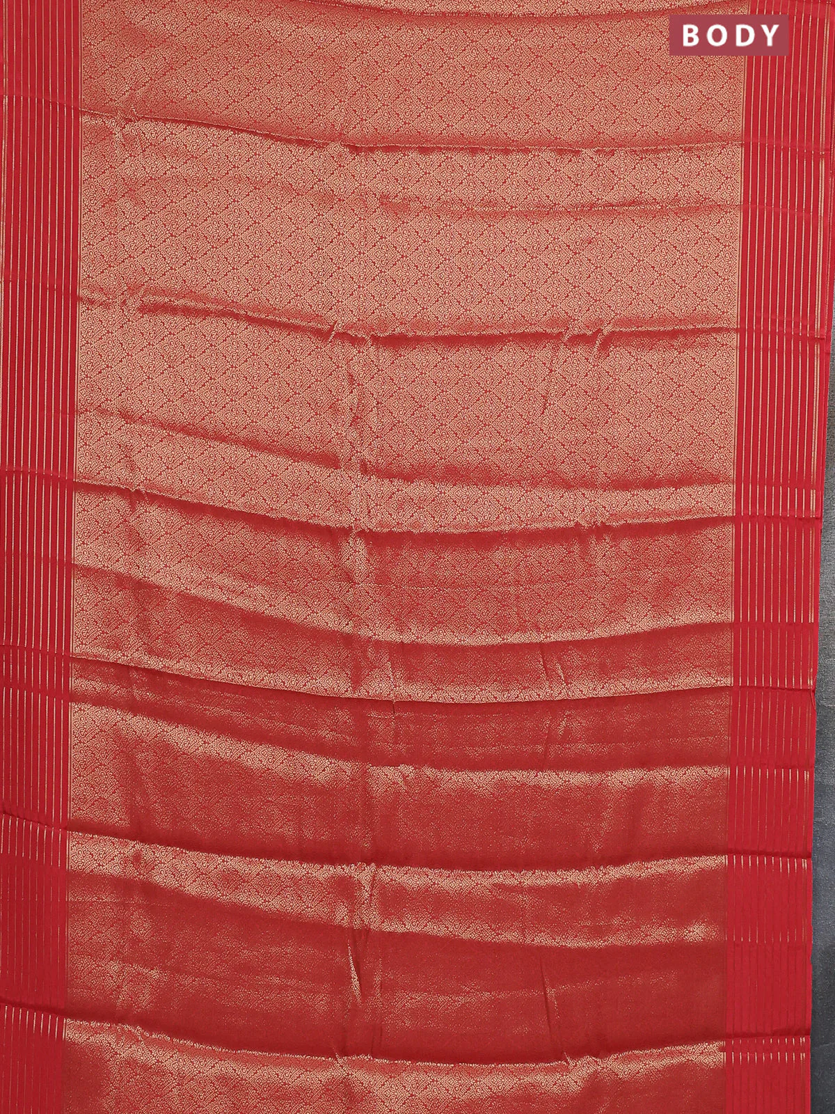 Semi mysore silk saree orange and violet with allover zari woven brocade weaves and zari woven border - Image 2
