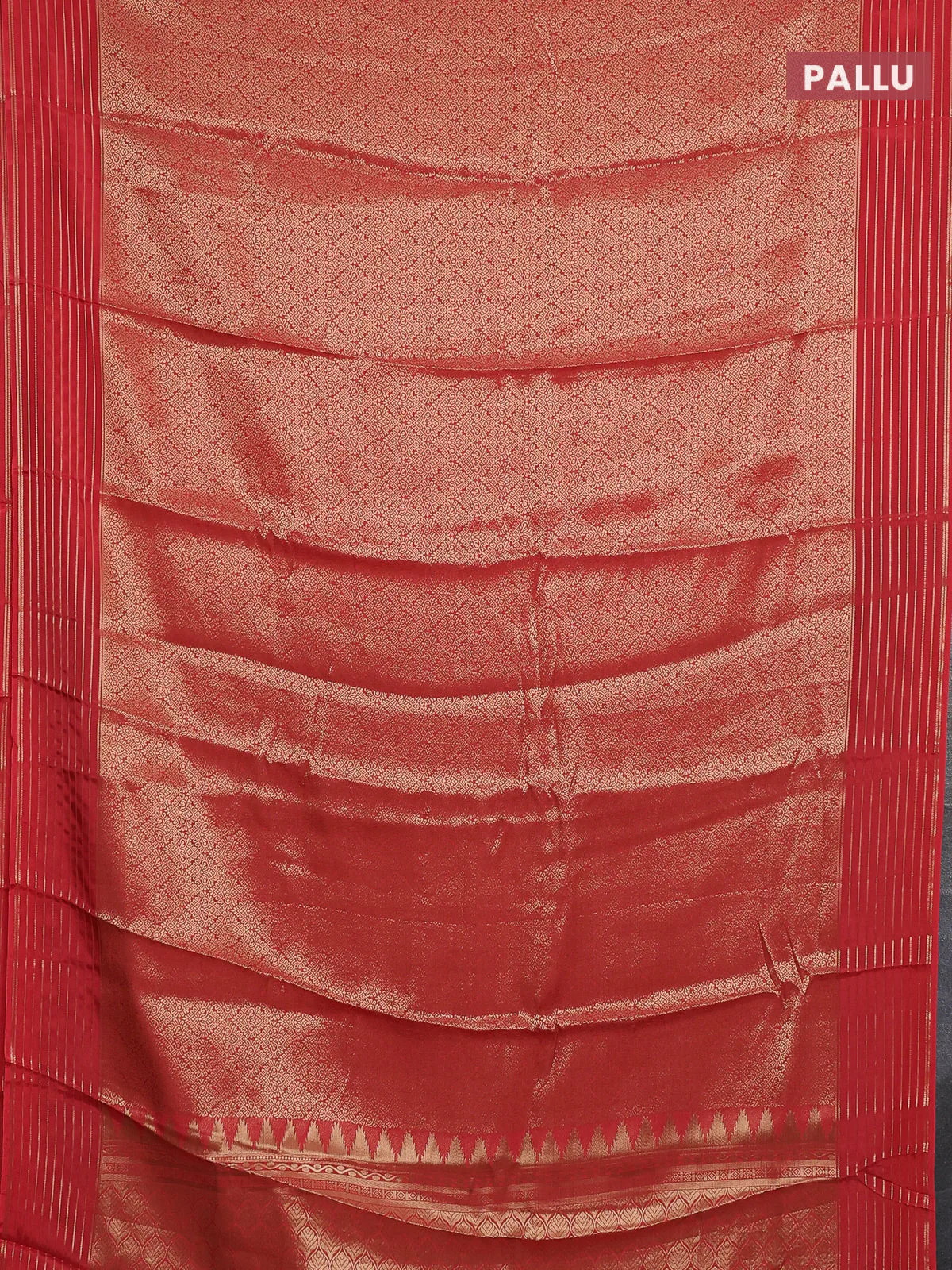 Semi mysore silk saree orange and violet with allover zari woven brocade weaves and zari woven border - Image 3