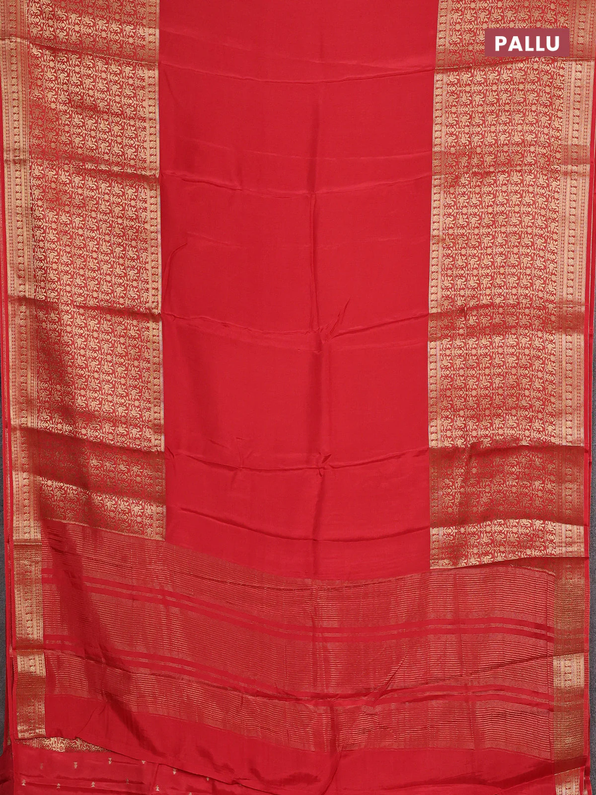 Semi mysore silk saree orange with plain body and long annam zari woven border - Image 3
