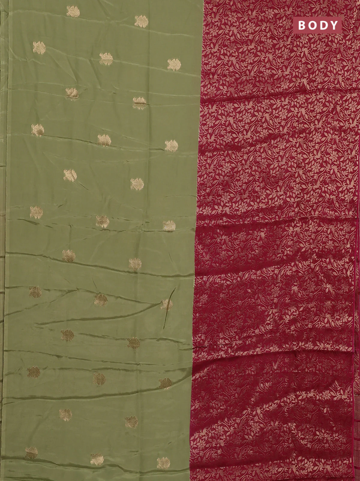 Semi mysore silk saree pastel green and pink with half & half style and long zari woven border - Image 2
