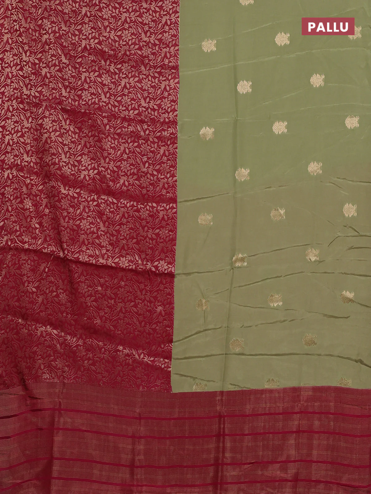 Semi mysore silk saree pastel green and pink with half & half style and long zari woven border - Image 3