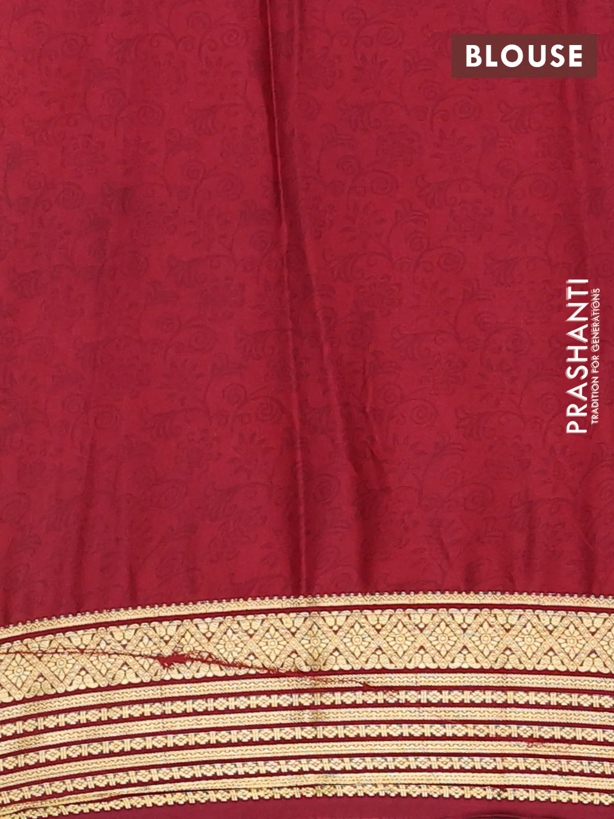 Semi mysore silk saree peach pink and maroon with allover prints and zari woven border - Image 4