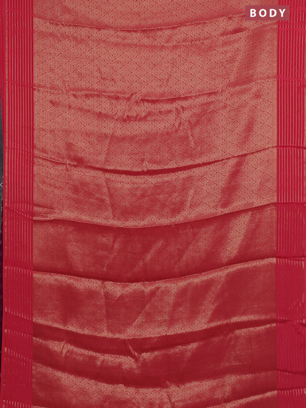 Semi mysore silk saree peach pink and wine shade with allover zari woven brocade weaves and zari woven border - Image 2