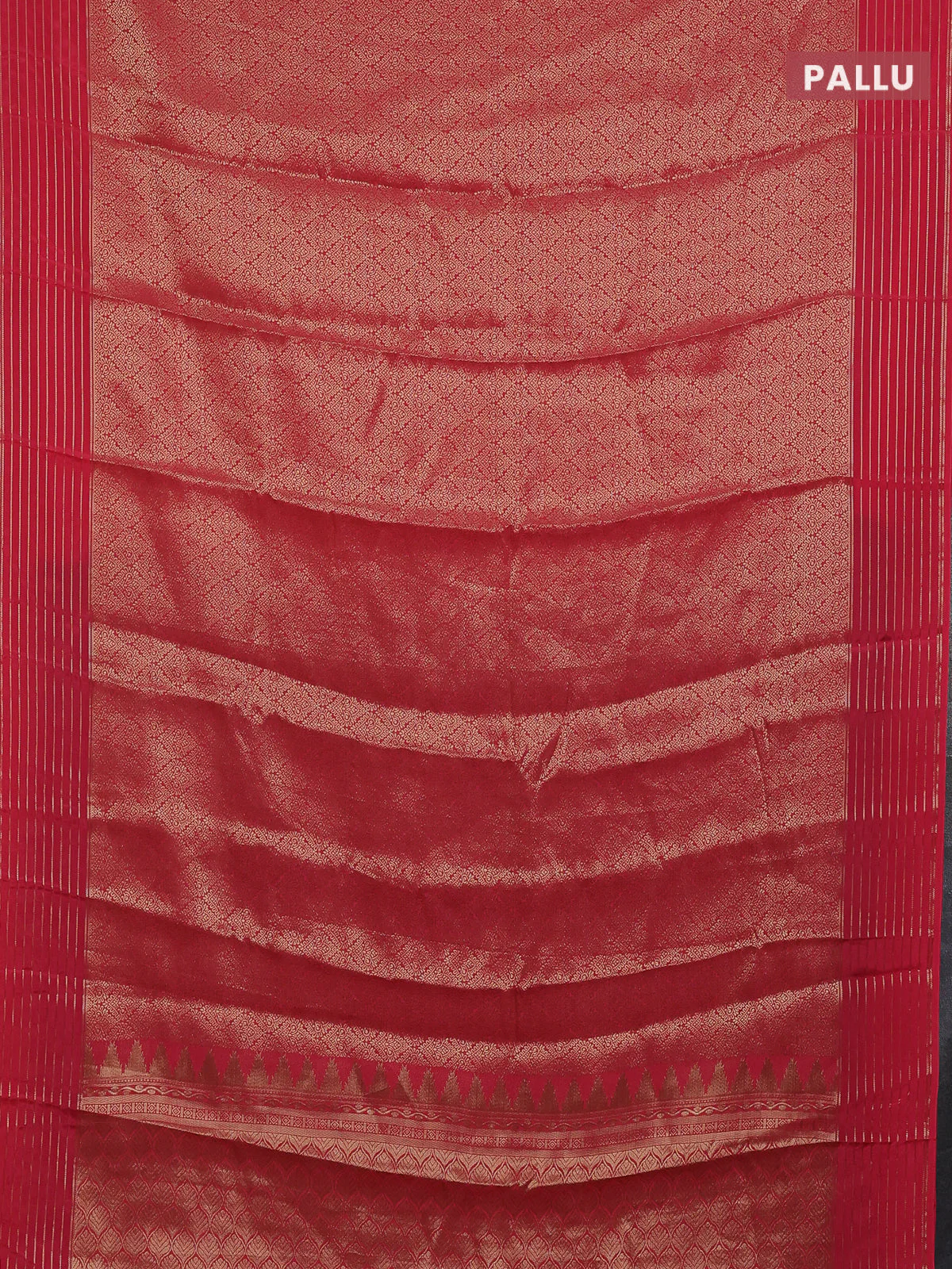 Semi mysore silk saree peach pink and wine shade with allover zari woven brocade weaves and zari woven border - Image 3
