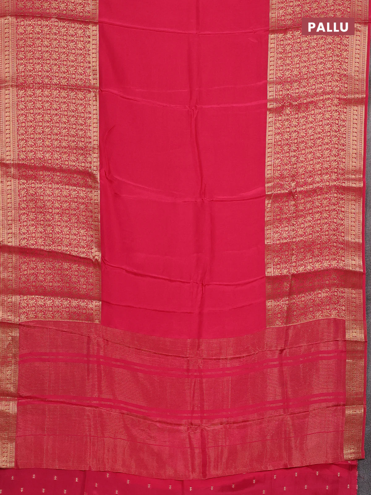 Semi mysore silk saree peach pink with plain body and long annam zari woven border - Image 3