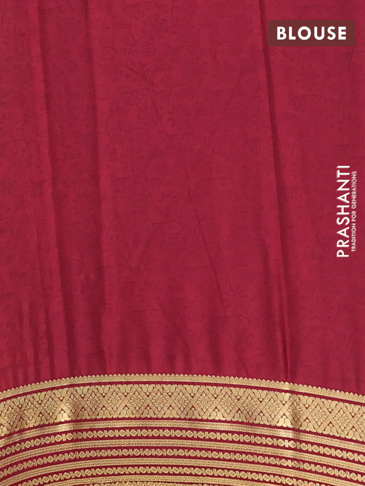 Semi mysore silk saree peach shade and maroon with allover prints and zari woven border - Image 4