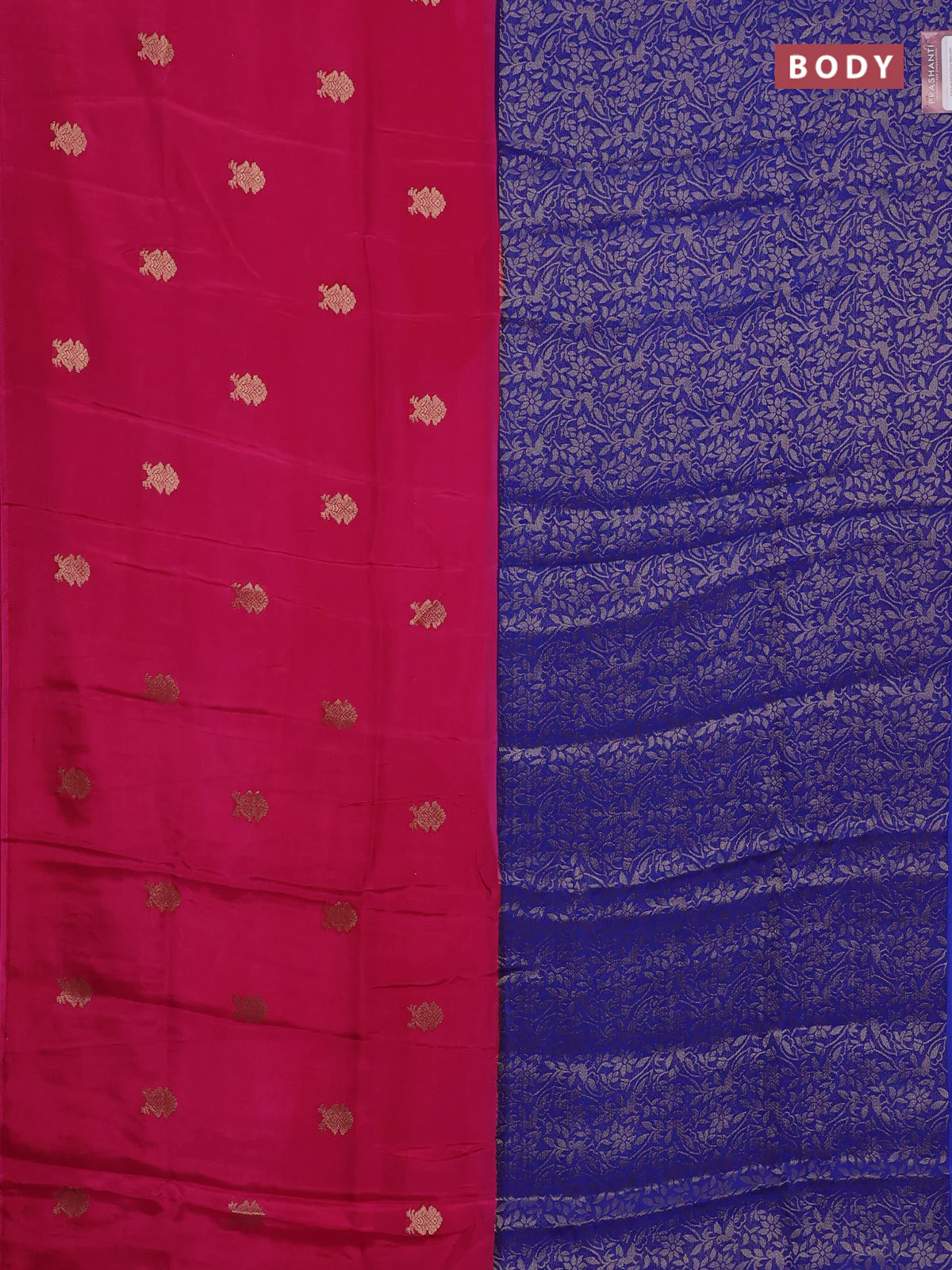 Semi mysore silk saree pink and blue with half & half style and long zari woven border - Image 2