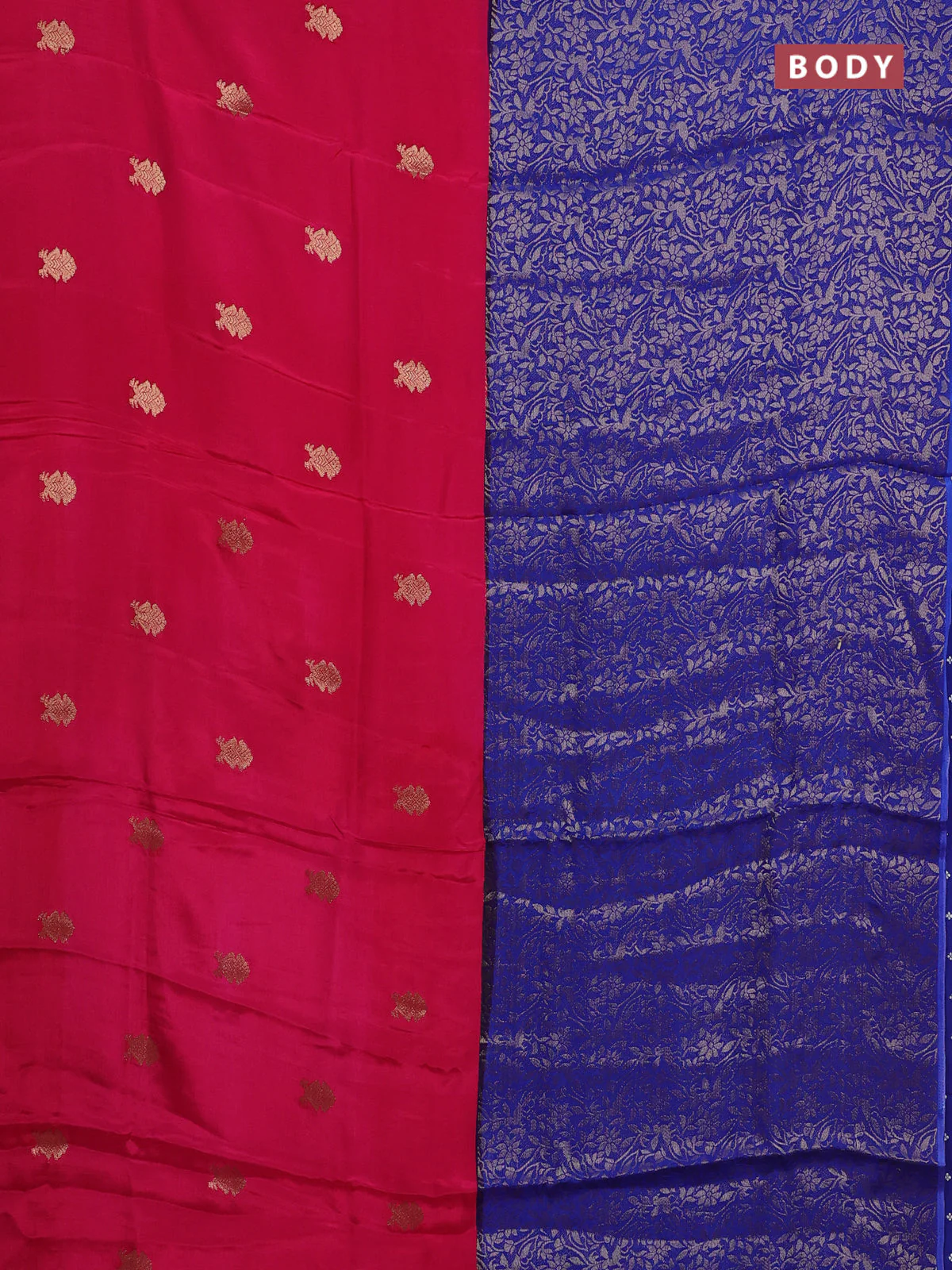 Semi mysore silk saree pink and blue with half & half style and long zari woven border - Image 2