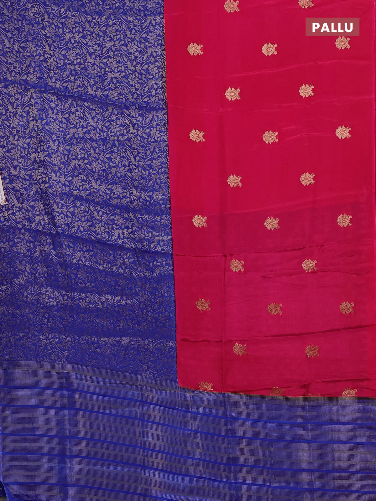 Semi mysore silk saree pink and blue with half & half style and long zari woven border - Image 3
