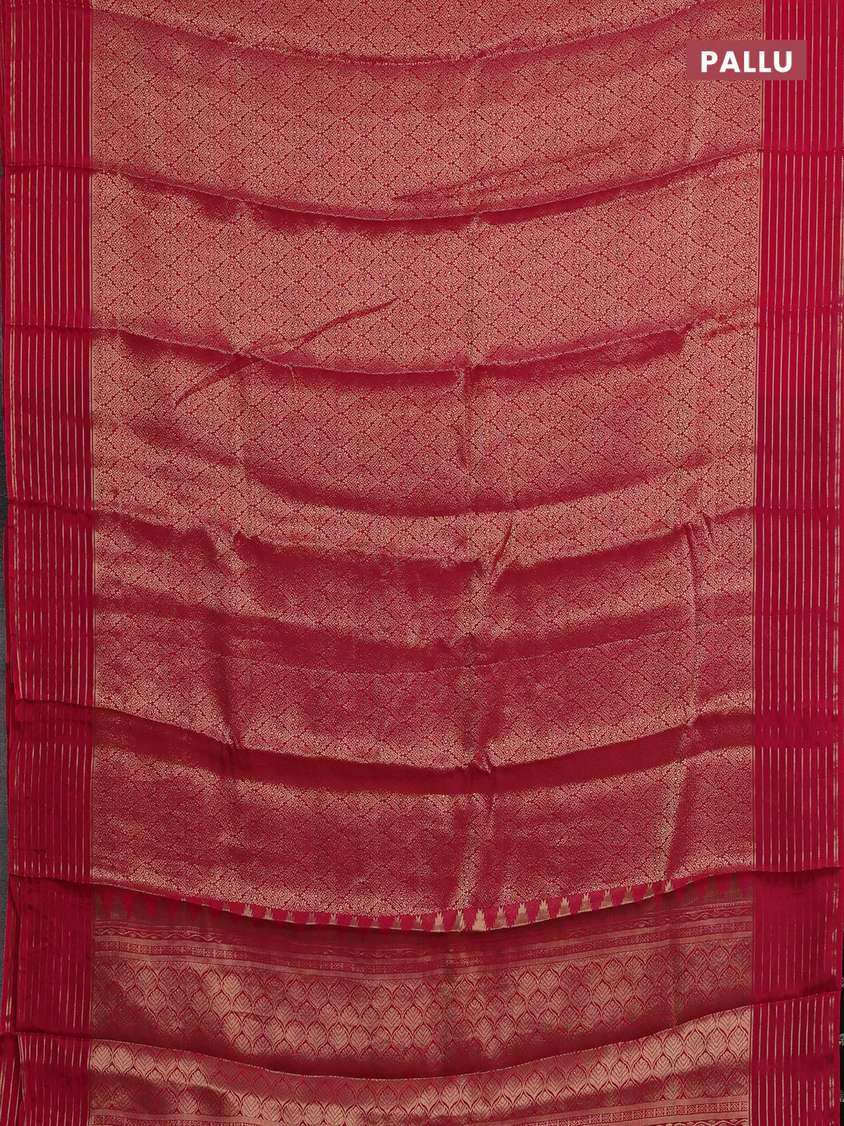 Semi mysore silk saree pink and bottle green with allover zari woven brocade weaves and zari woven border - Image 3