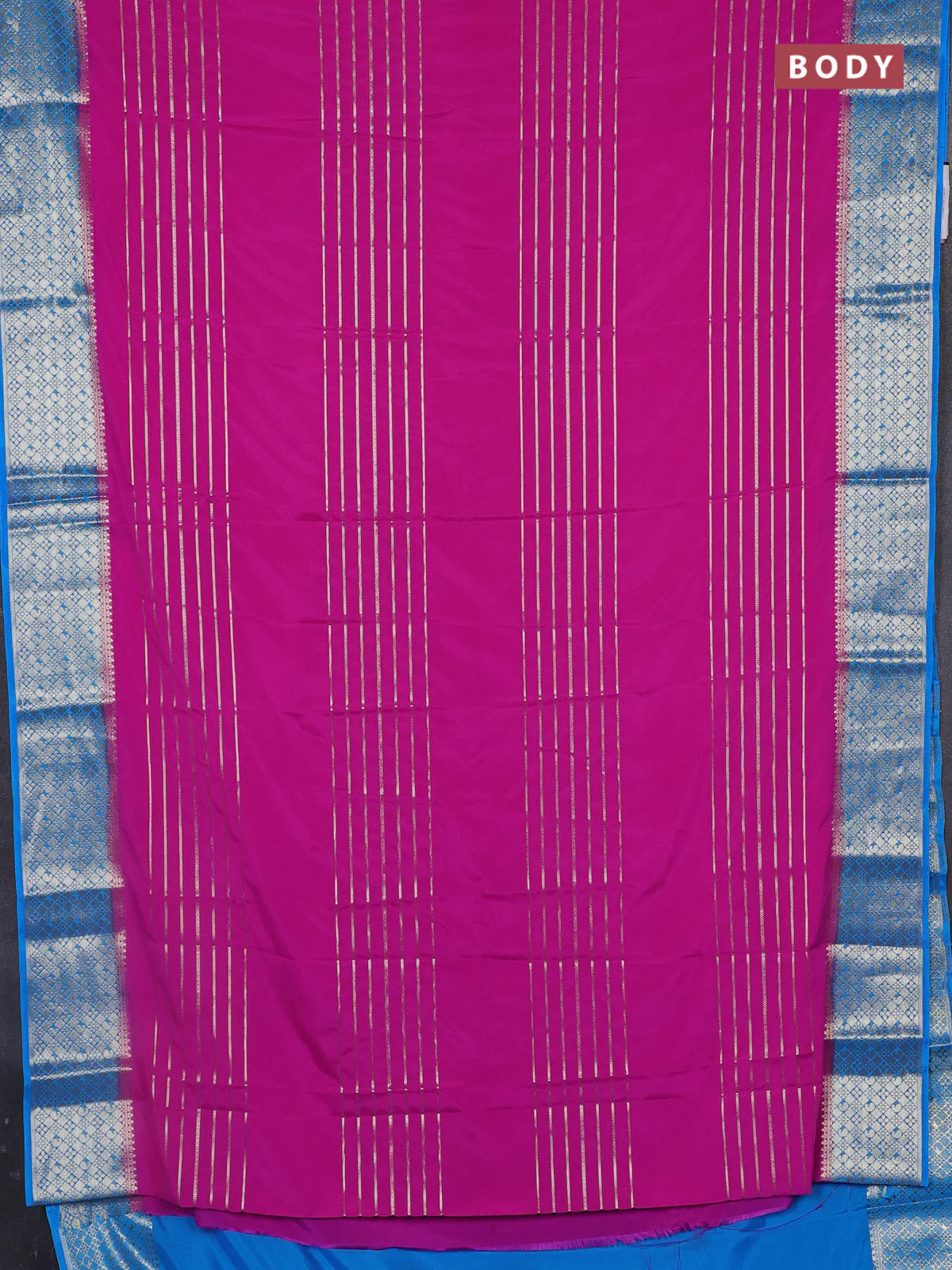 Semi mysore silk saree pink and cs blue with allover zari weaves and zari woven border - Image 2