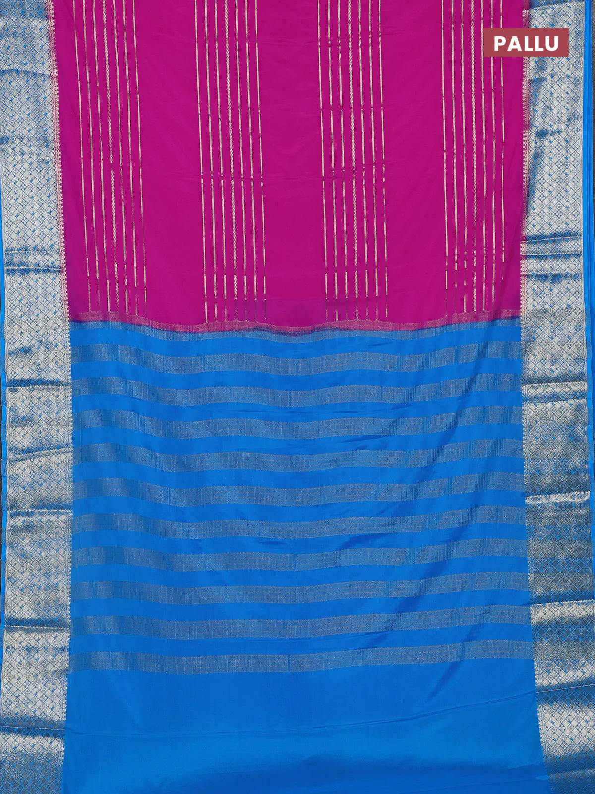 Semi mysore silk saree pink and cs blue with allover zari weaves and zari woven border - Image 3