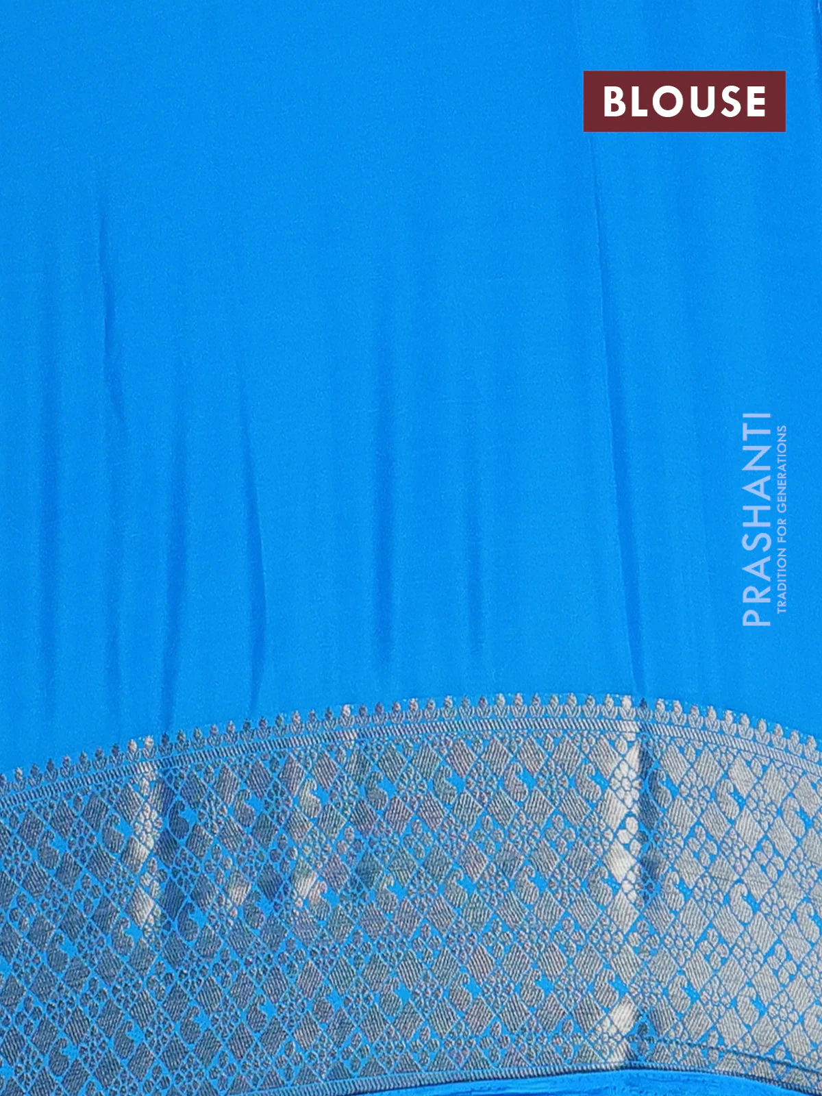Semi mysore silk saree pink and cs blue with allover zari weaves and zari woven border - Image 4