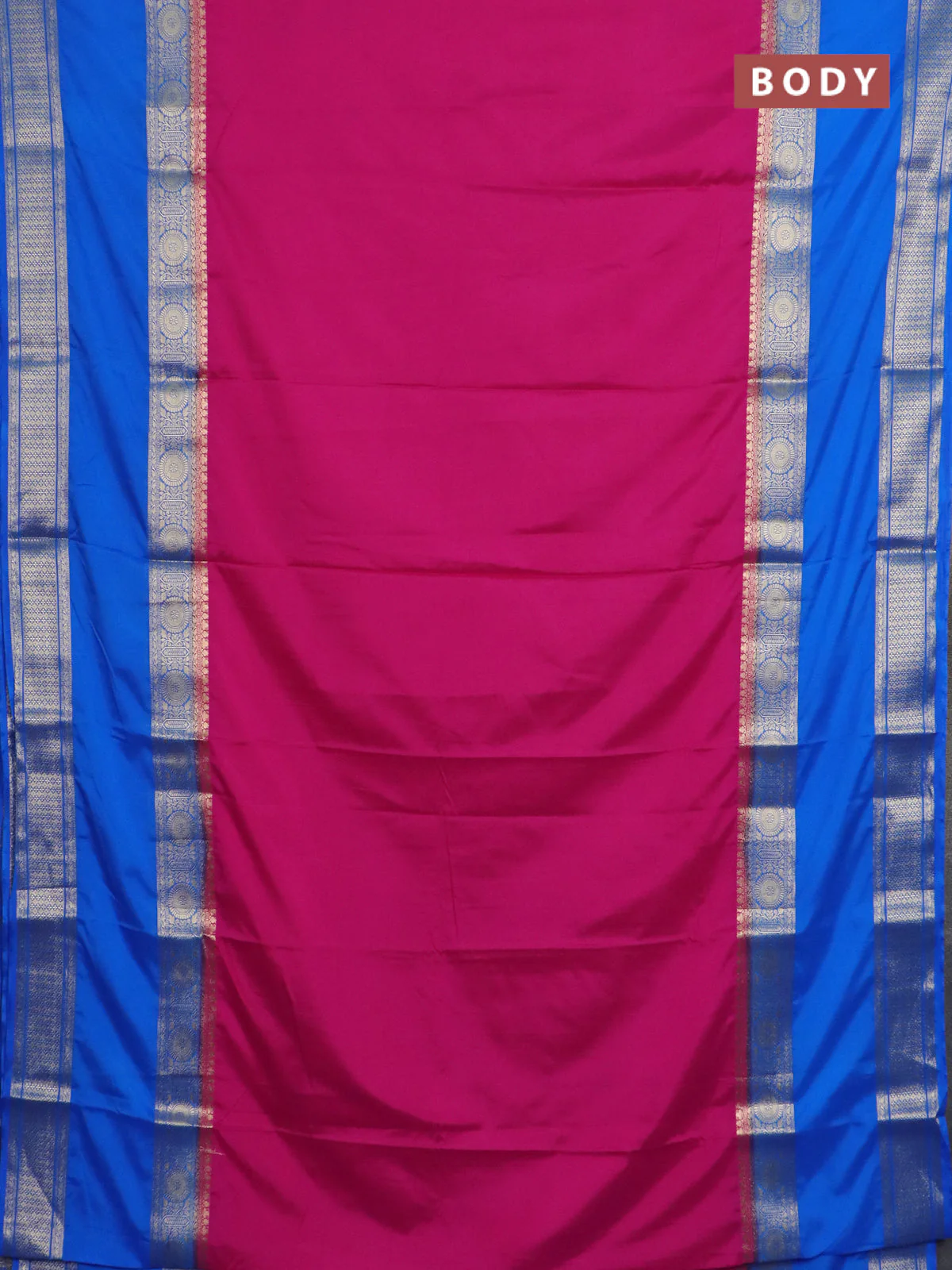 Semi mysore silk saree pink and cs blue with plain body and rettapet zari woven border - Image 2