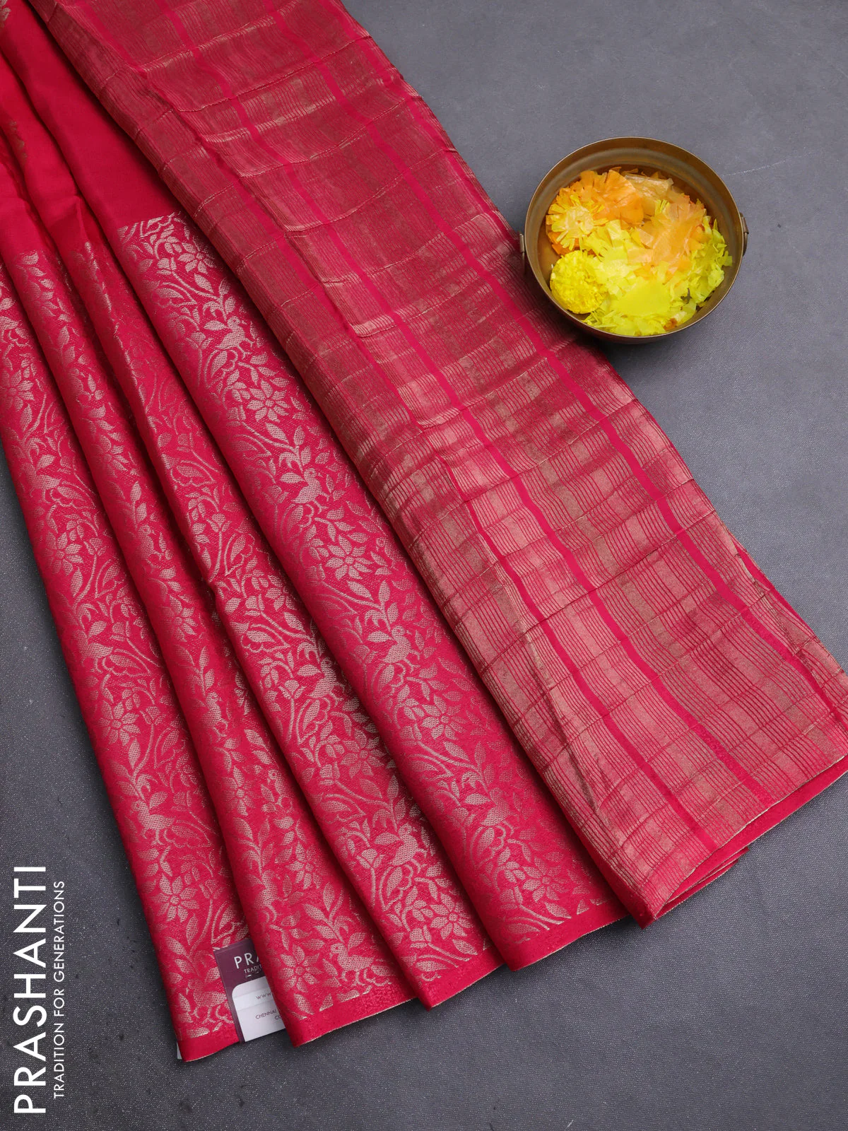 Semi mysore silk saree pink and green with half & half style and long zari woven border