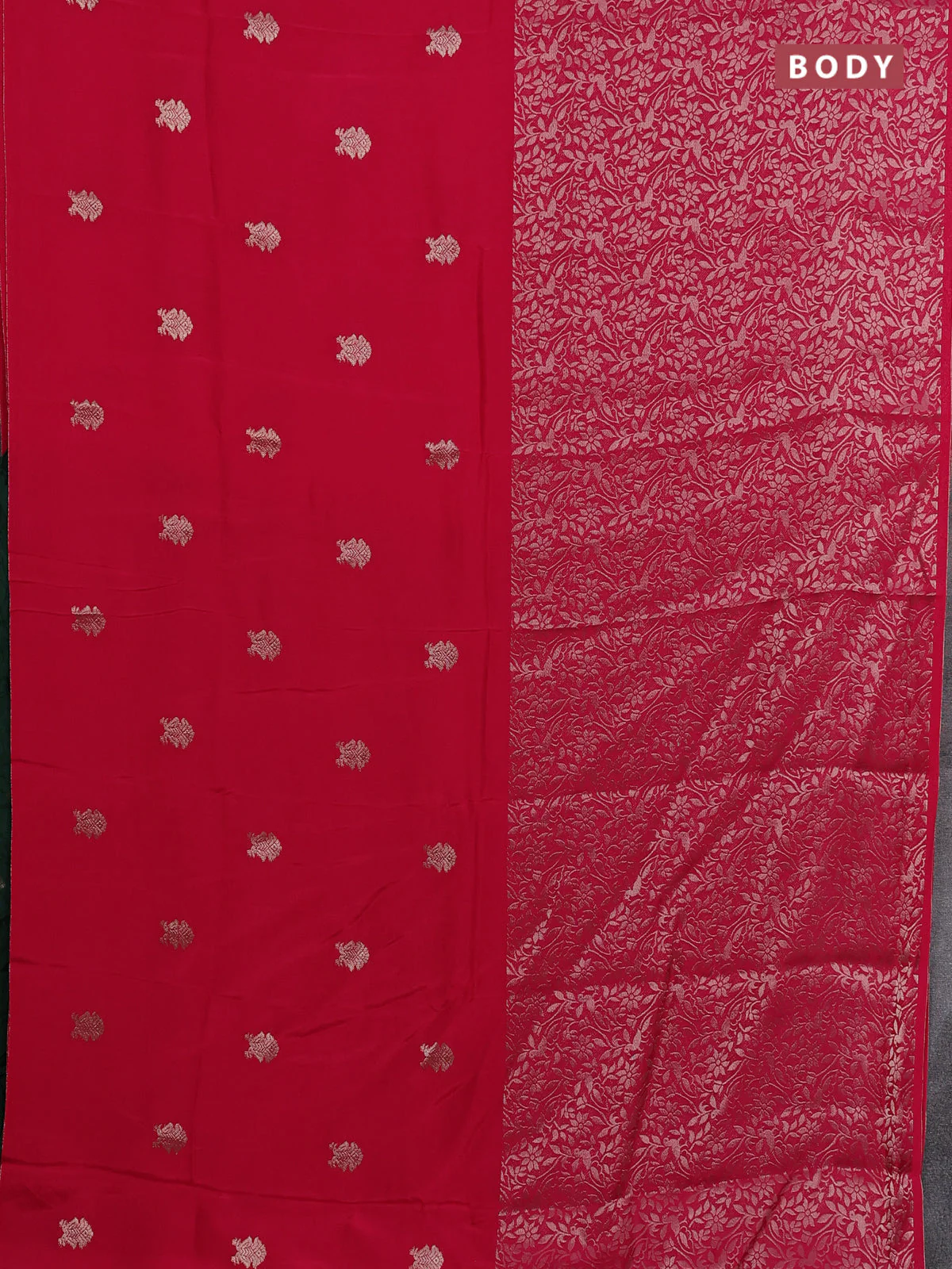 Semi mysore silk saree pink and green with half & half style and long zari woven border - Image 2