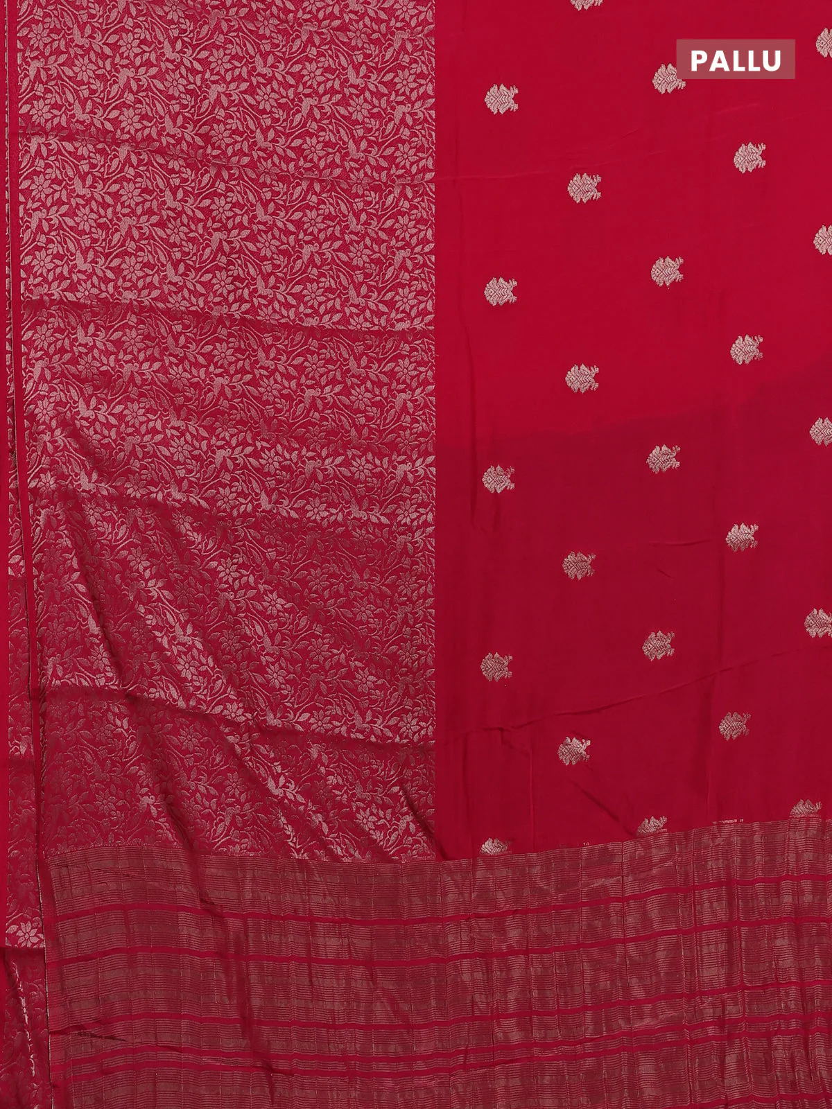 Semi mysore silk saree pink and green with half & half style and long zari woven border - Image 3