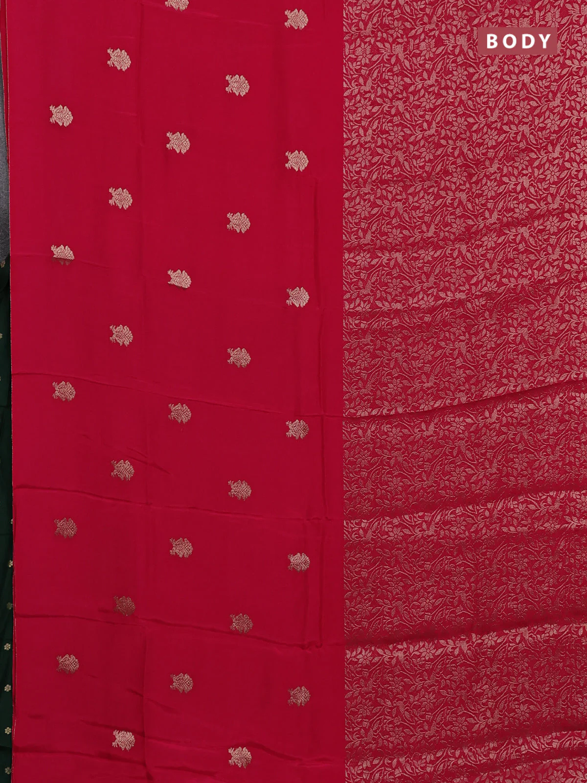 Semi mysore silk saree pink and green with half & half style and long zari woven border - Image 2