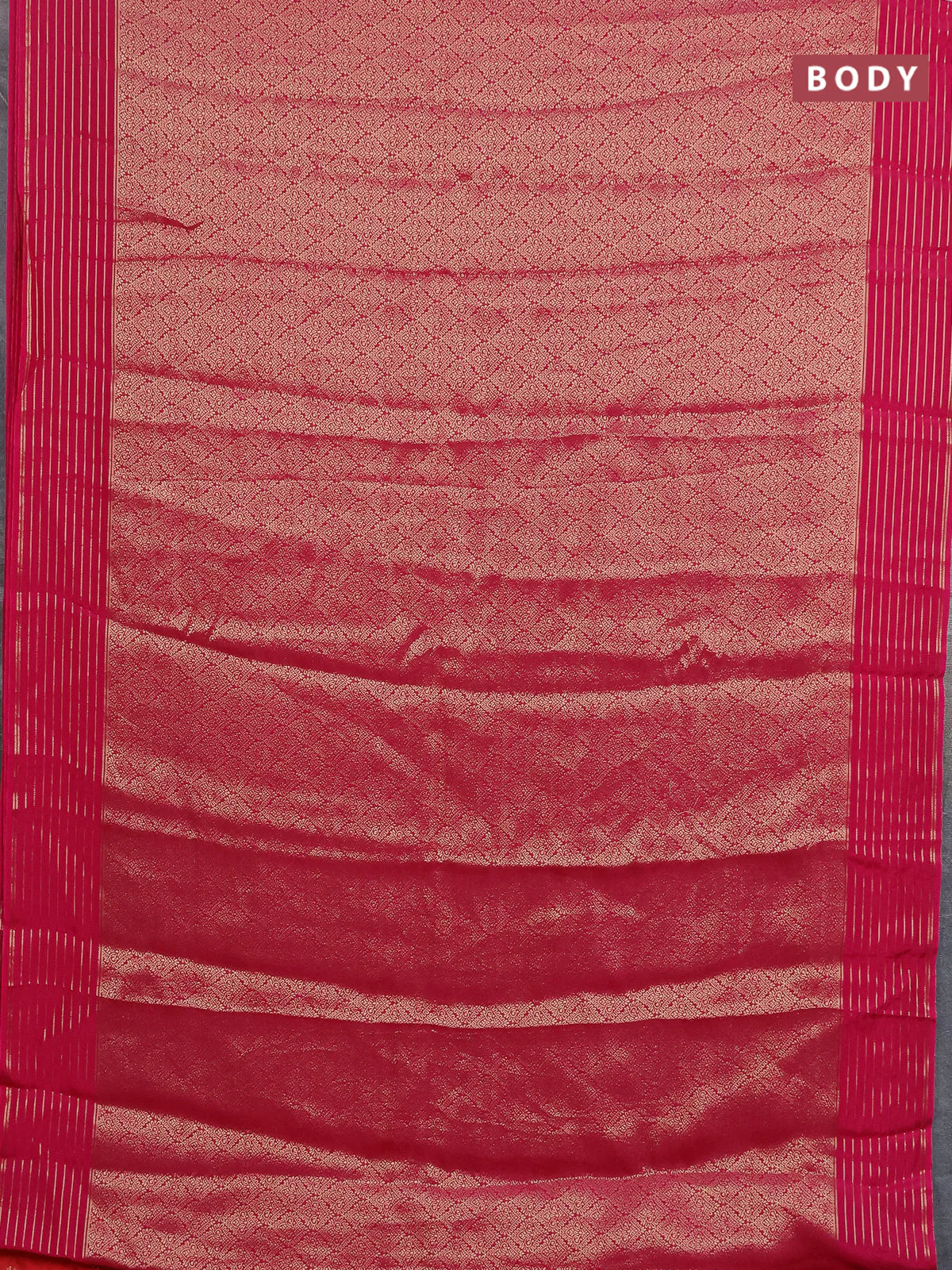 Semi mysore silk saree pink and orange with allover zari weaves and zari woven border - Image 2