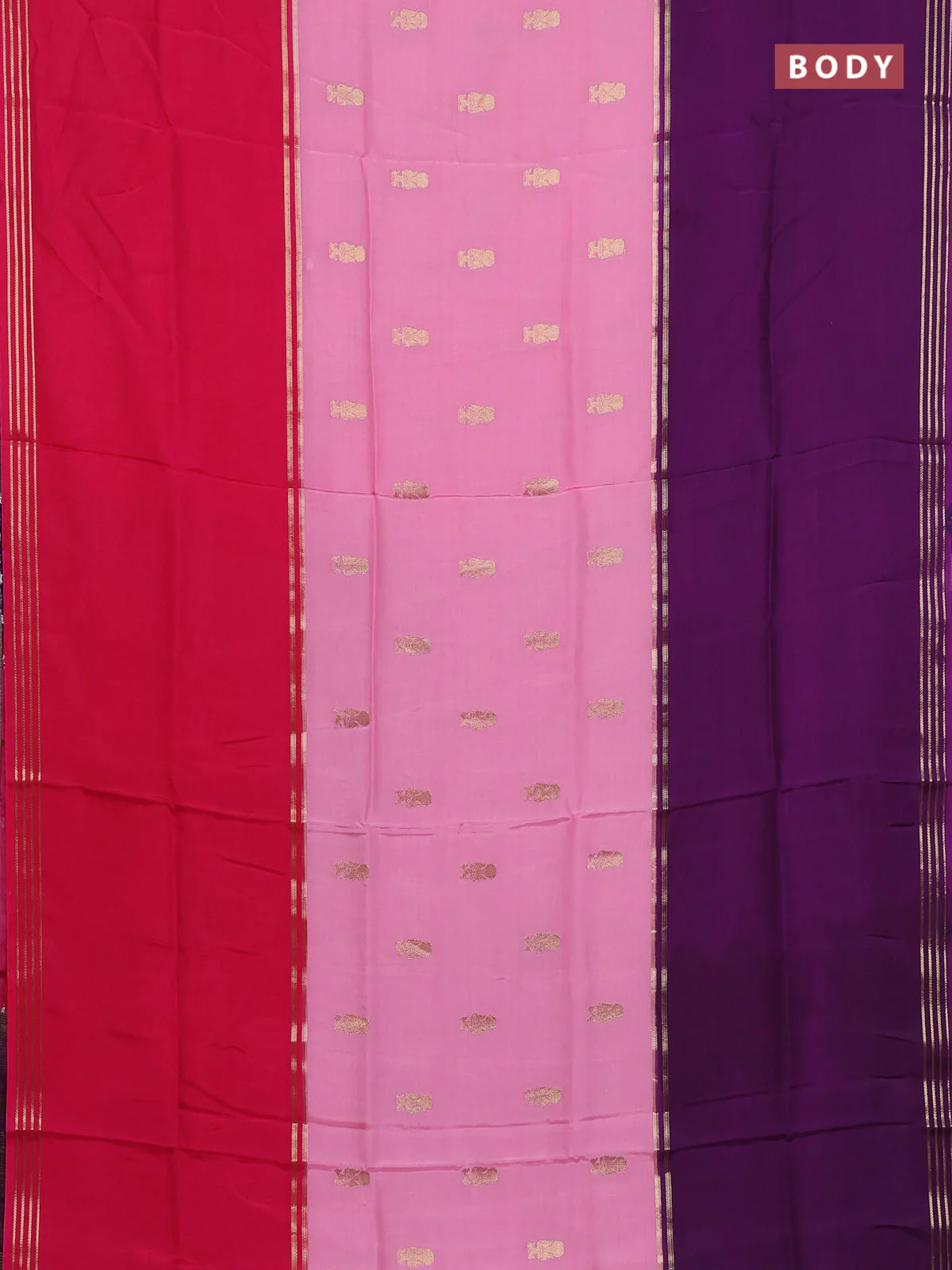 Semi mysore silk saree pink and violet with zari woven buttas and rettapet zari woven border - Image 2