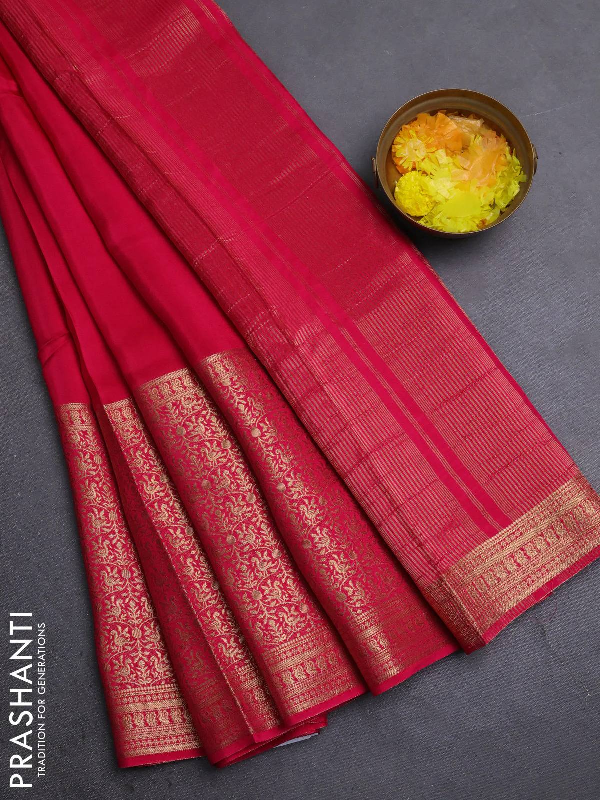 Semi mysore silk saree pink with plain body and long annam zari woven border