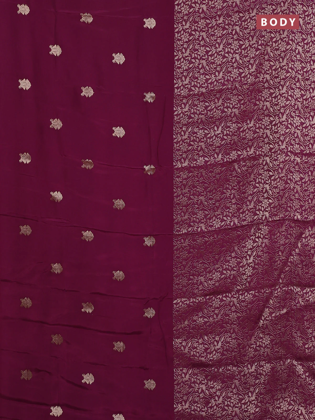 Semi mysore silk saree purple and yellow with half & half style and long zari woven border - Image 2