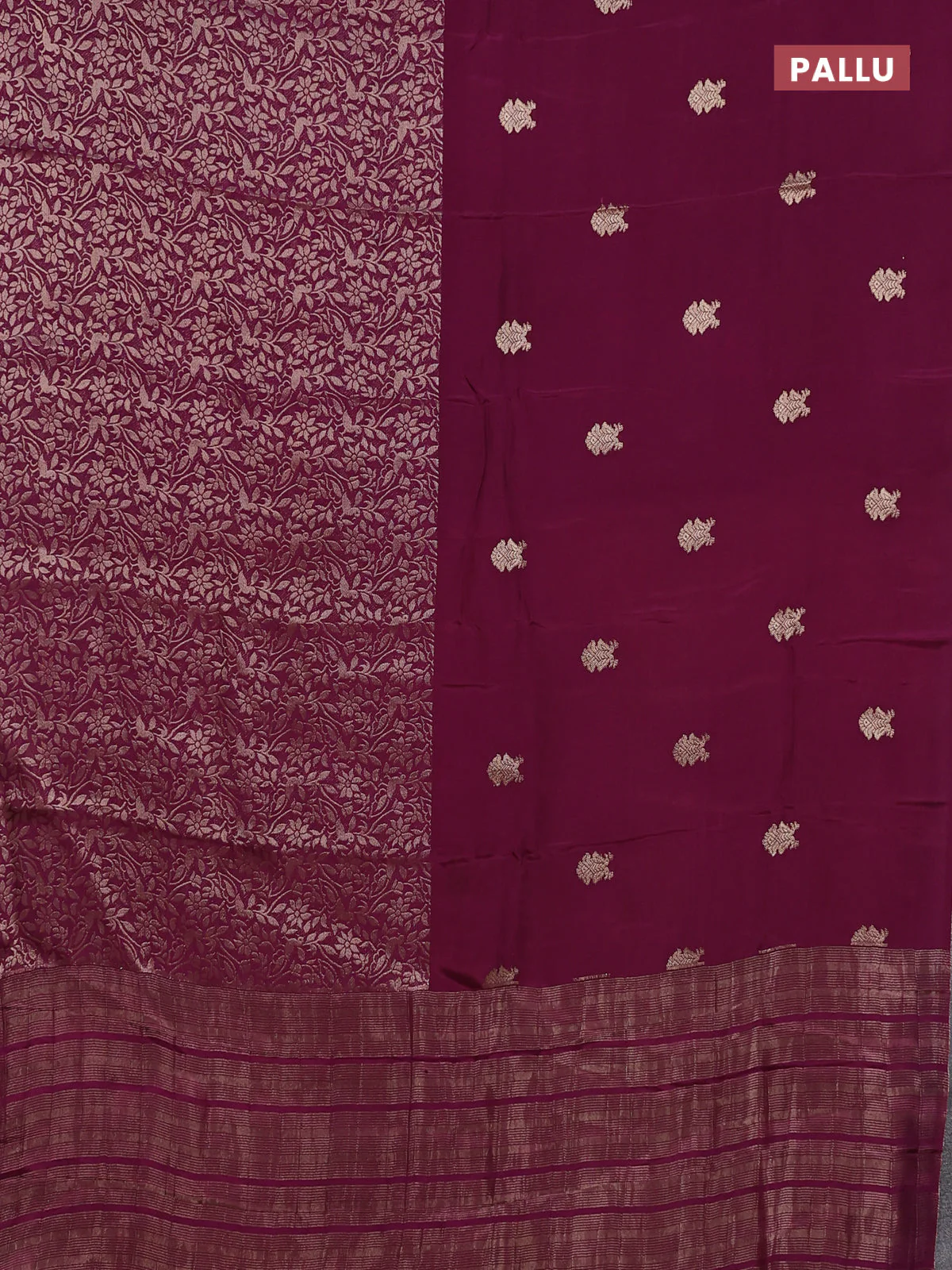 Semi mysore silk saree purple and yellow with half & half style and long zari woven border - Image 3