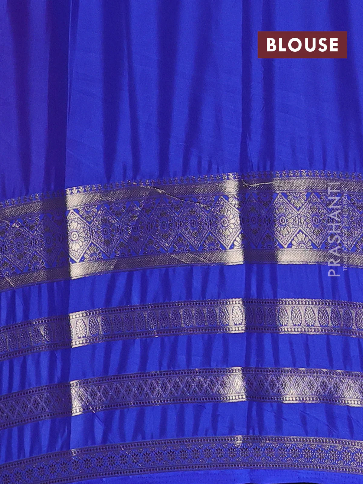 Semi mysore silk saree red and blue with plain body and long zari woven border - Image 4