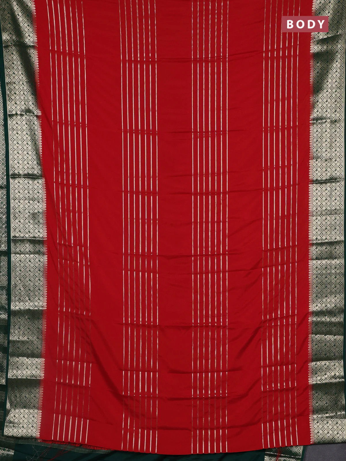 Semi mysore silk saree red and green with allover zari weaves and zari woven border - Image 2