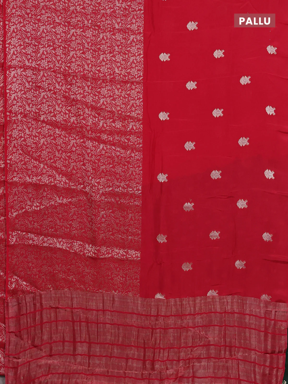 Semi mysore silk saree red and green with half & half style and long zari woven border - Image 3