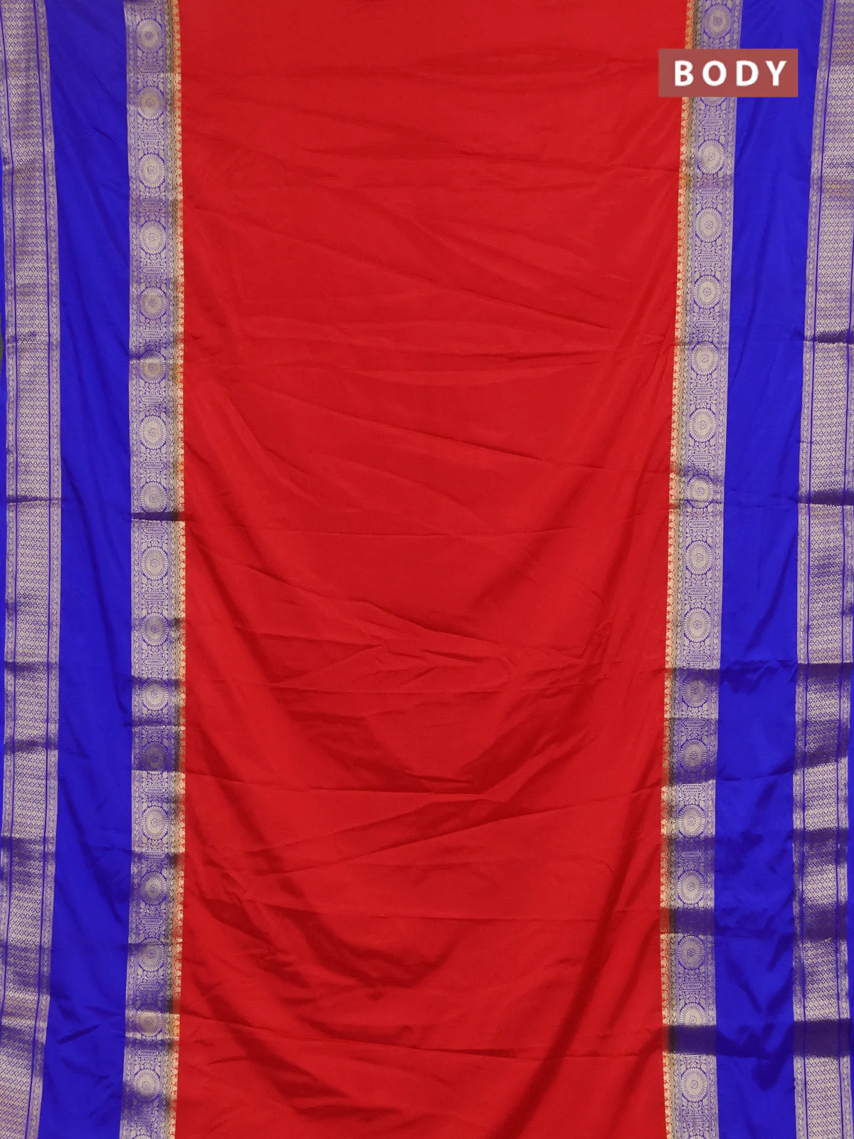 Semi mysore silk saree red and royal blue with plain body and rettapet zari woven border - Image 2