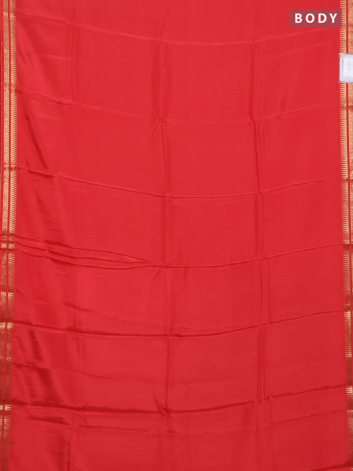 Semi mysore silk saree red shade with plain body and temple zari woven border - Image 2