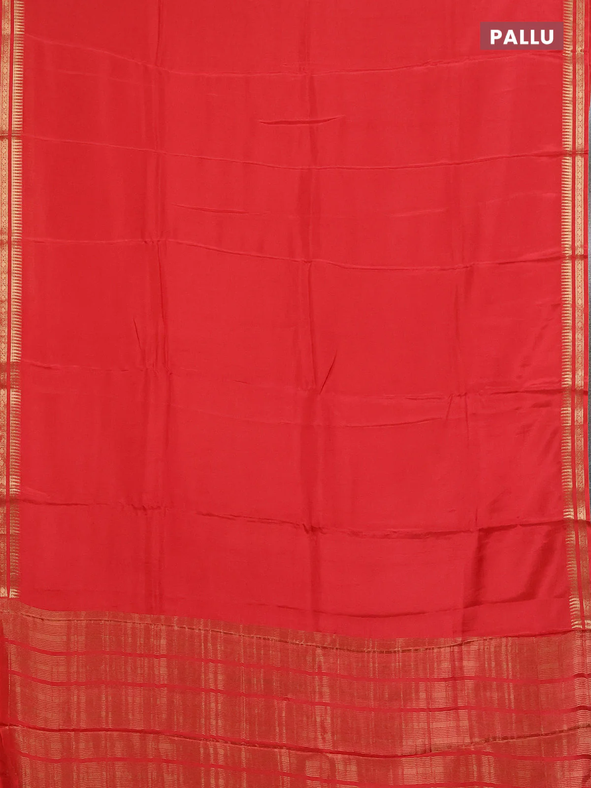 Semi mysore silk saree red shade with plain body and temple zari woven border - Image 3