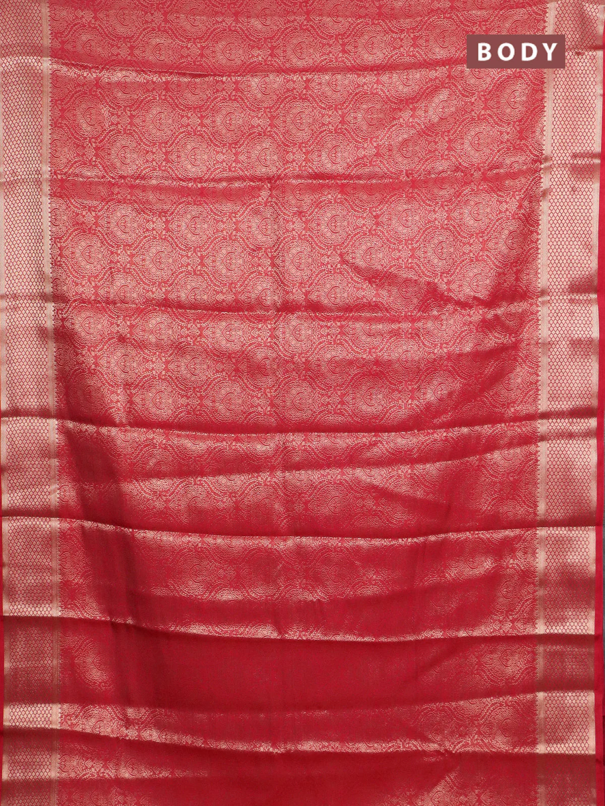 Semi mysore silk saree red with allover zari woven brocade weaves and zari woven border - Image 2