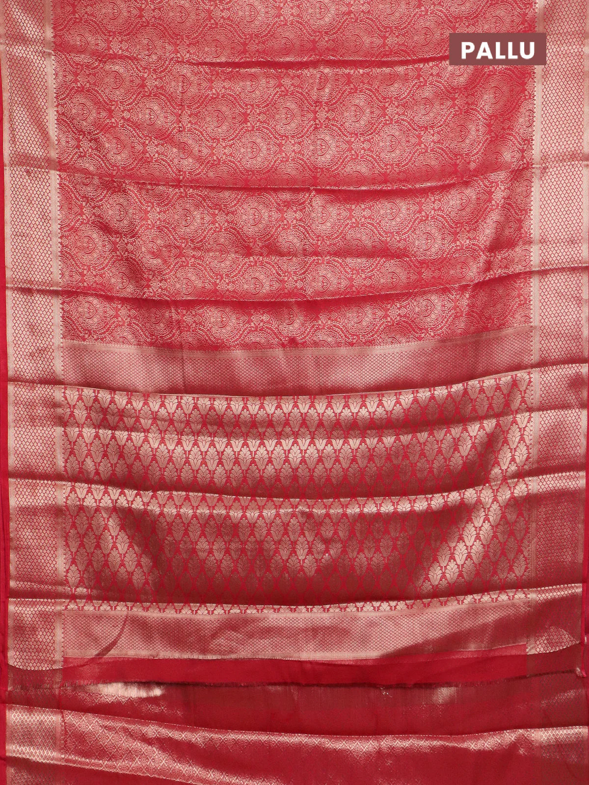 Semi mysore silk saree red with allover zari woven brocade weaves and zari woven border - Image 3