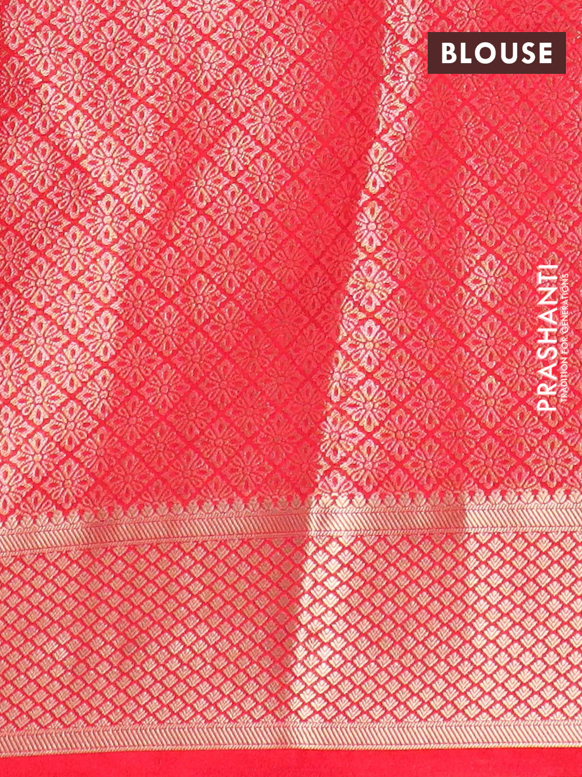 Semi mysore silk saree red with allover zari woven brocade weaves and zari woven border - Image 4