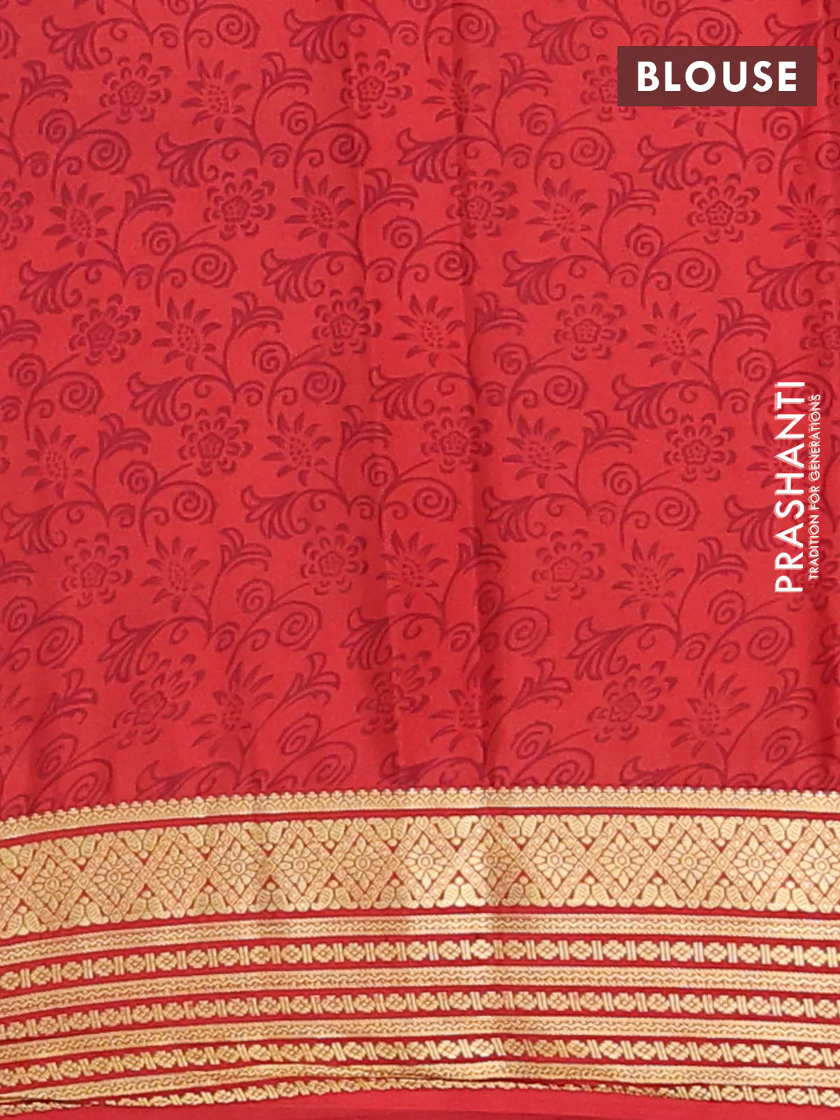 Semi mysore silk saree sandal and red with allover prints and zari woven border - Image 4