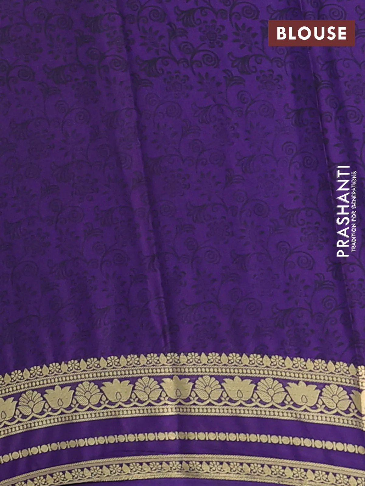 Semi mysore silk saree teal blue and violet with allover prints and zari woven border - Image 4