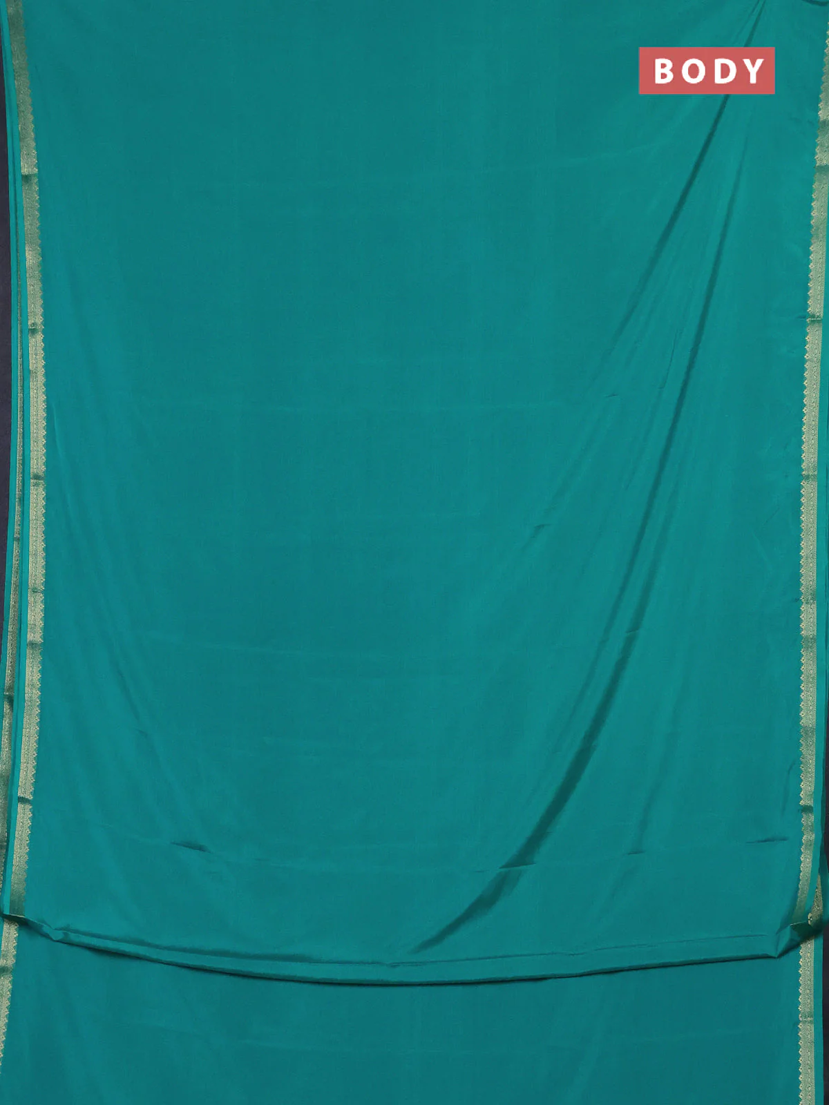 Semi mysore silk saree teal blue with plain body and zari woven border - Image 2