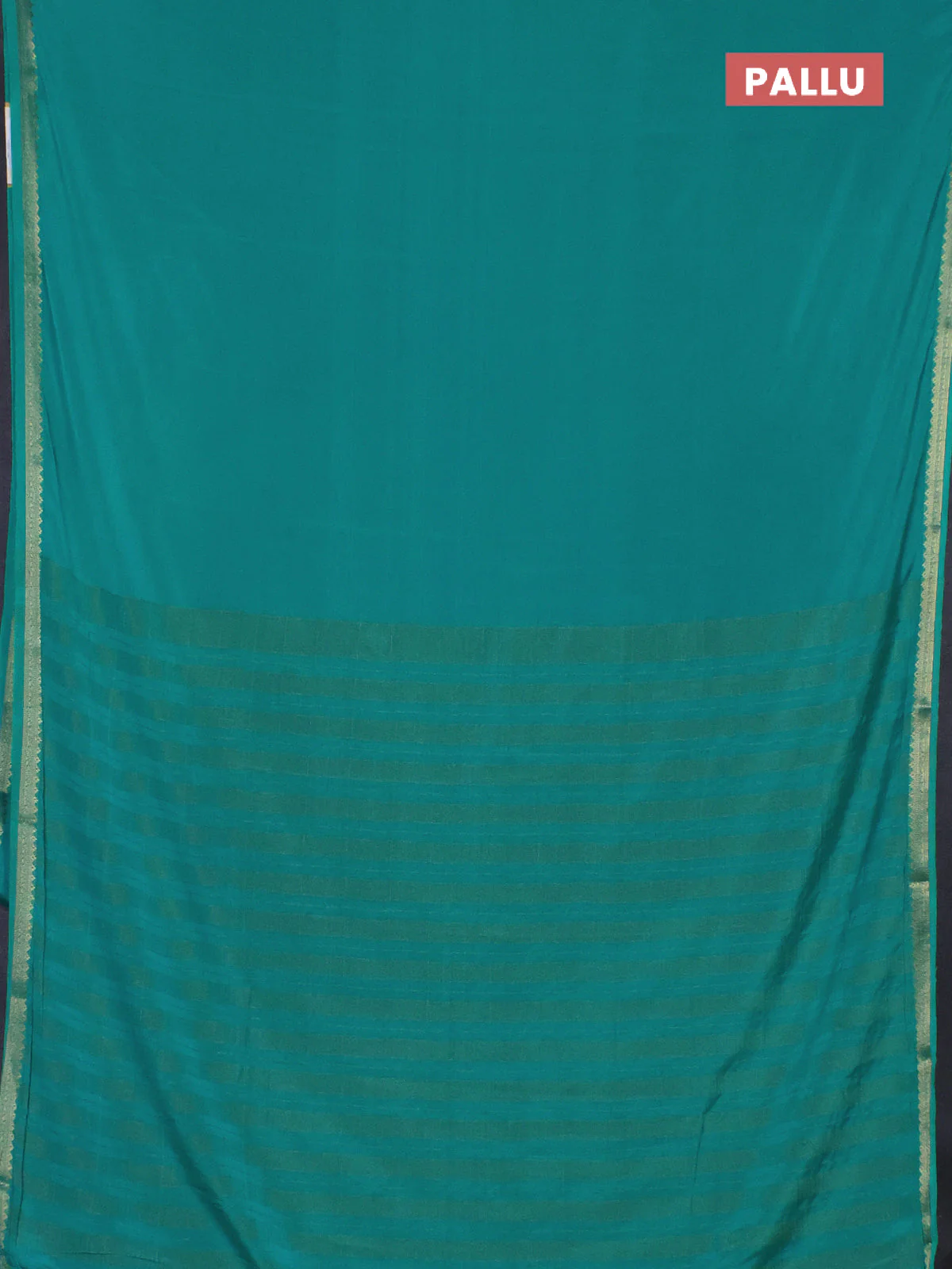 Semi mysore silk saree teal blue with plain body and zari woven border - Image 3