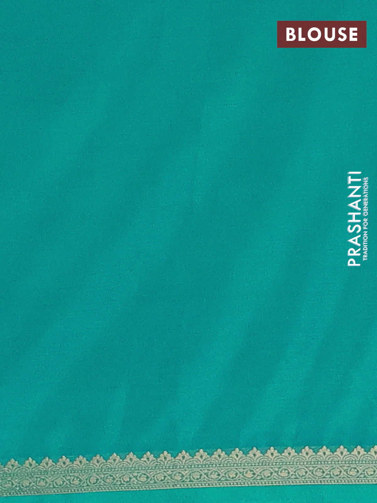 Semi mysore silk saree teal blue with plain body and zari woven border - Image 4