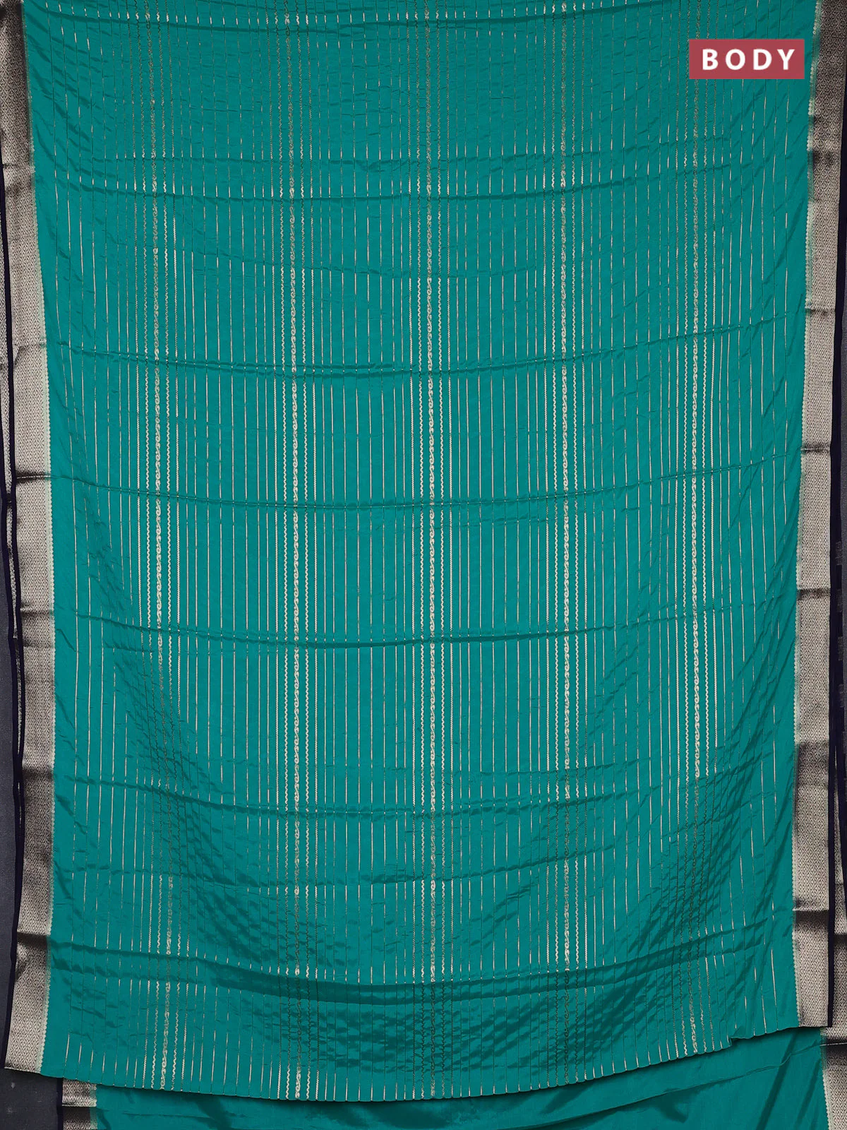 Semi mysore silk saree teal green and navy blue with allover zari weaves and zari woven border - Image 2