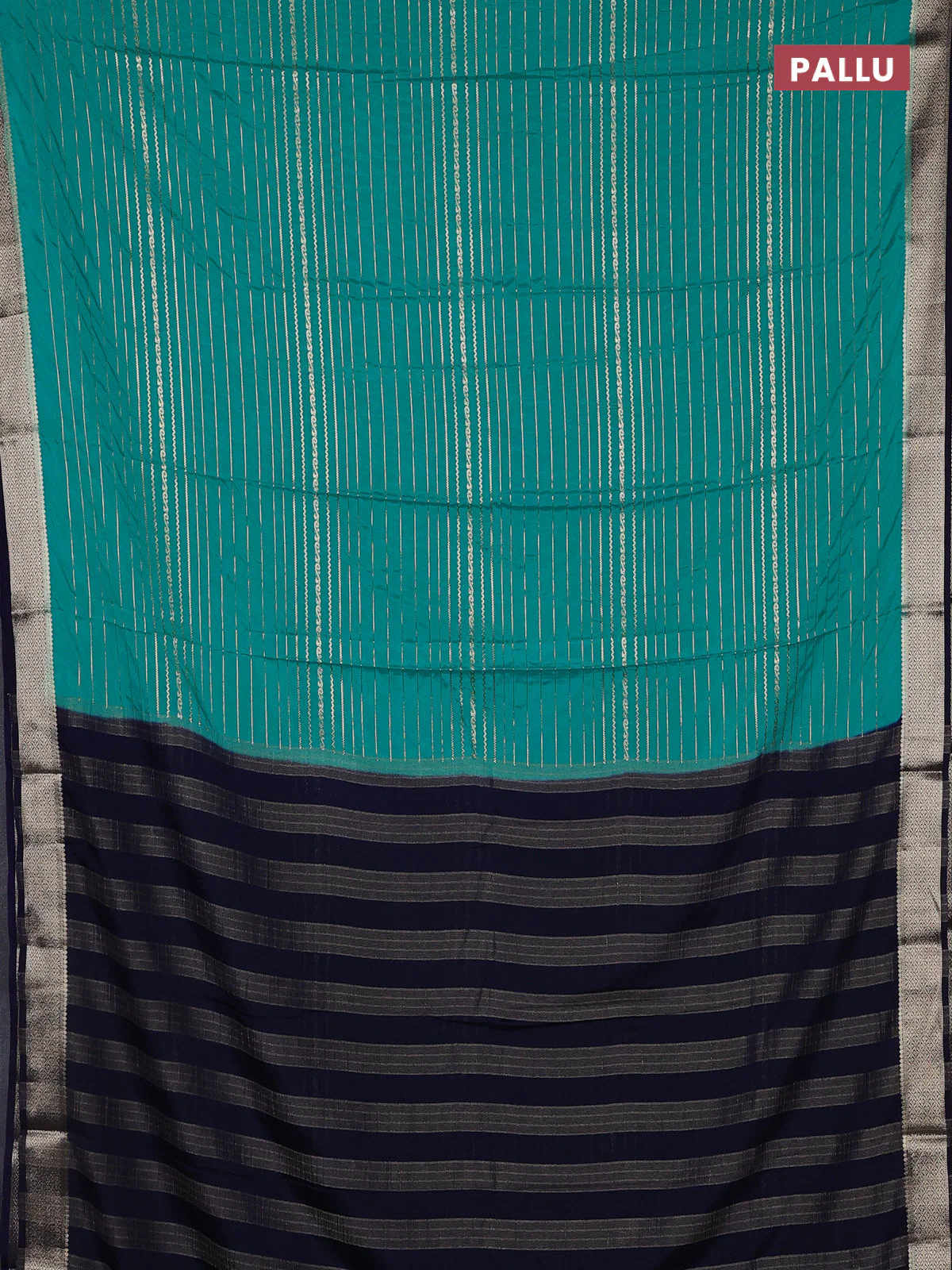 Semi mysore silk saree teal green and navy blue with allover zari weaves and zari woven border - Image 3