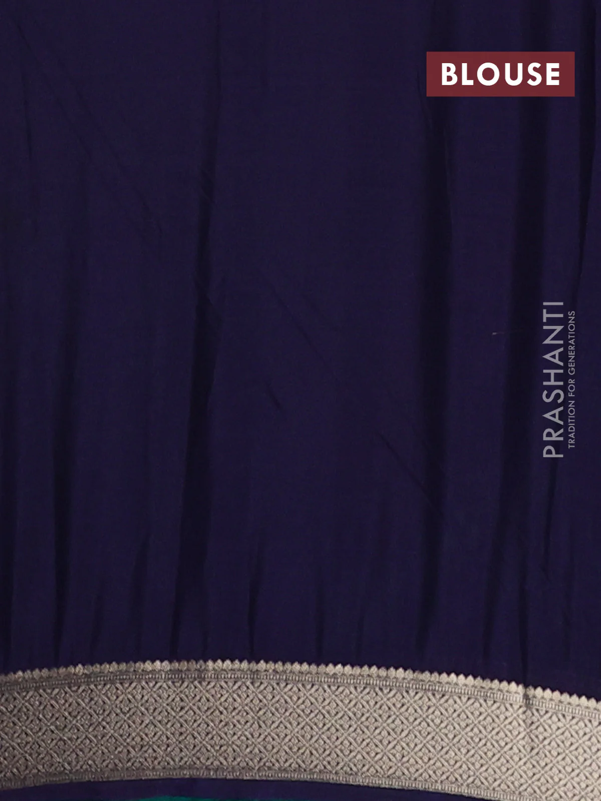 Semi mysore silk saree teal green and navy blue with allover zari weaves and zari woven border - Image 4