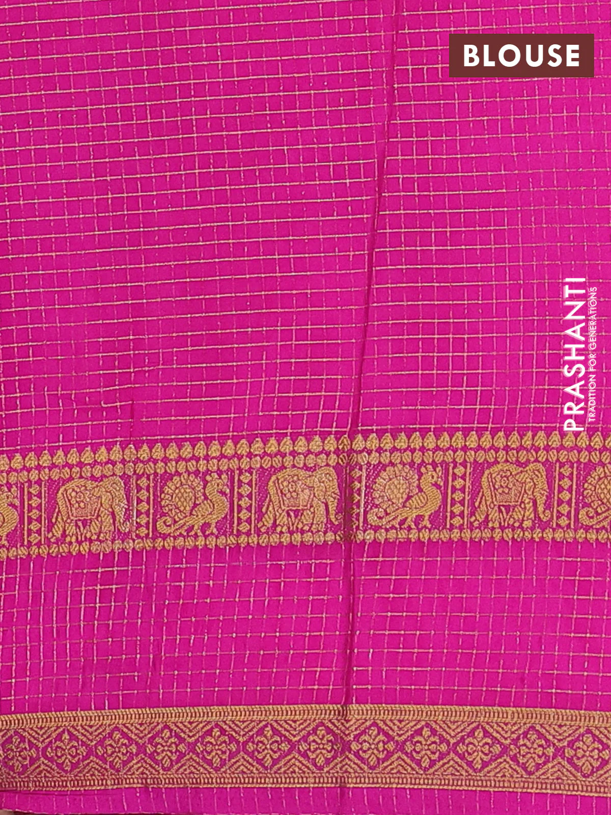 Semi mysore silk saree teal green and pink with allover zari checks pattern & buttas and rettapet zari woven border - Image 4