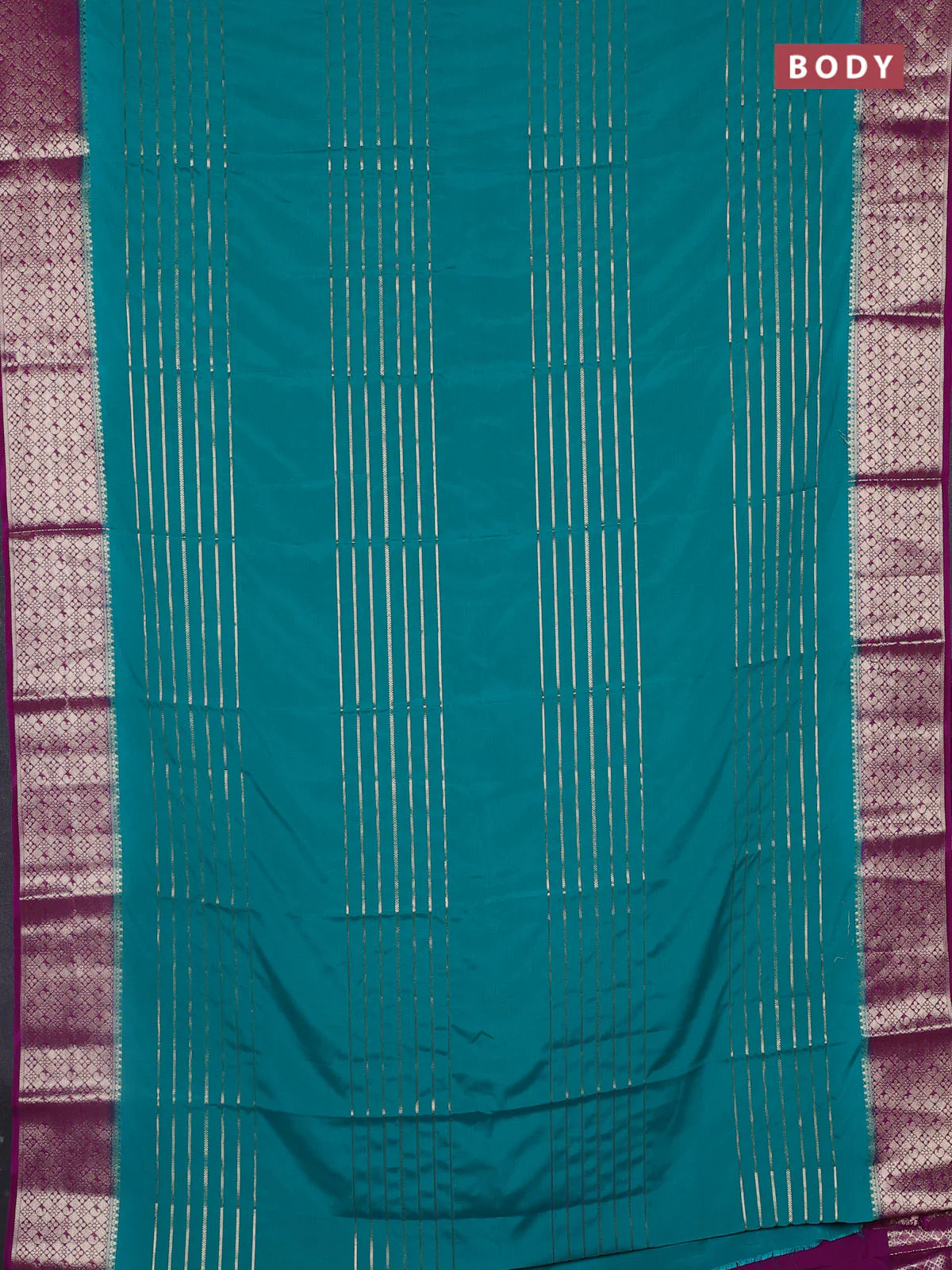 Semi mysore silk saree teal green and pink with allover zari weaves and zari woven border - Image 2