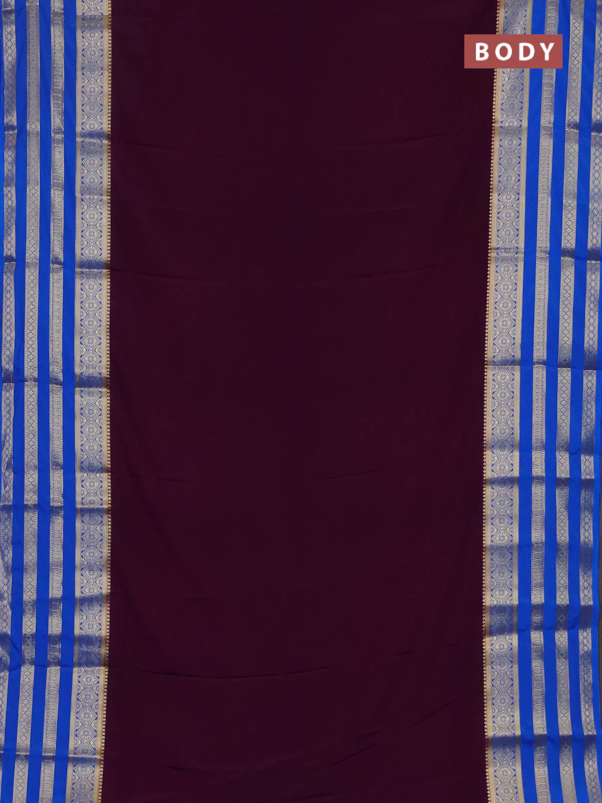 Semi mysore silk saree violet and cs blue with plain body and long zari woven border - Image 2