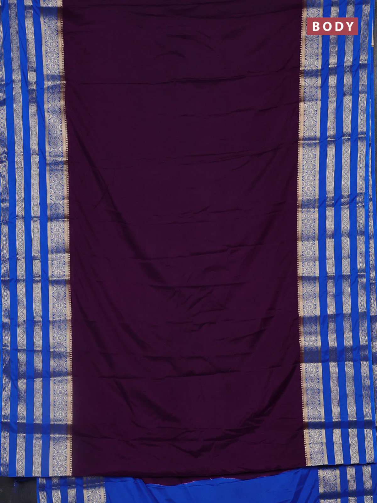 Semi mysore silk saree violet and cs blue with plain body and long zari woven border - Image 2