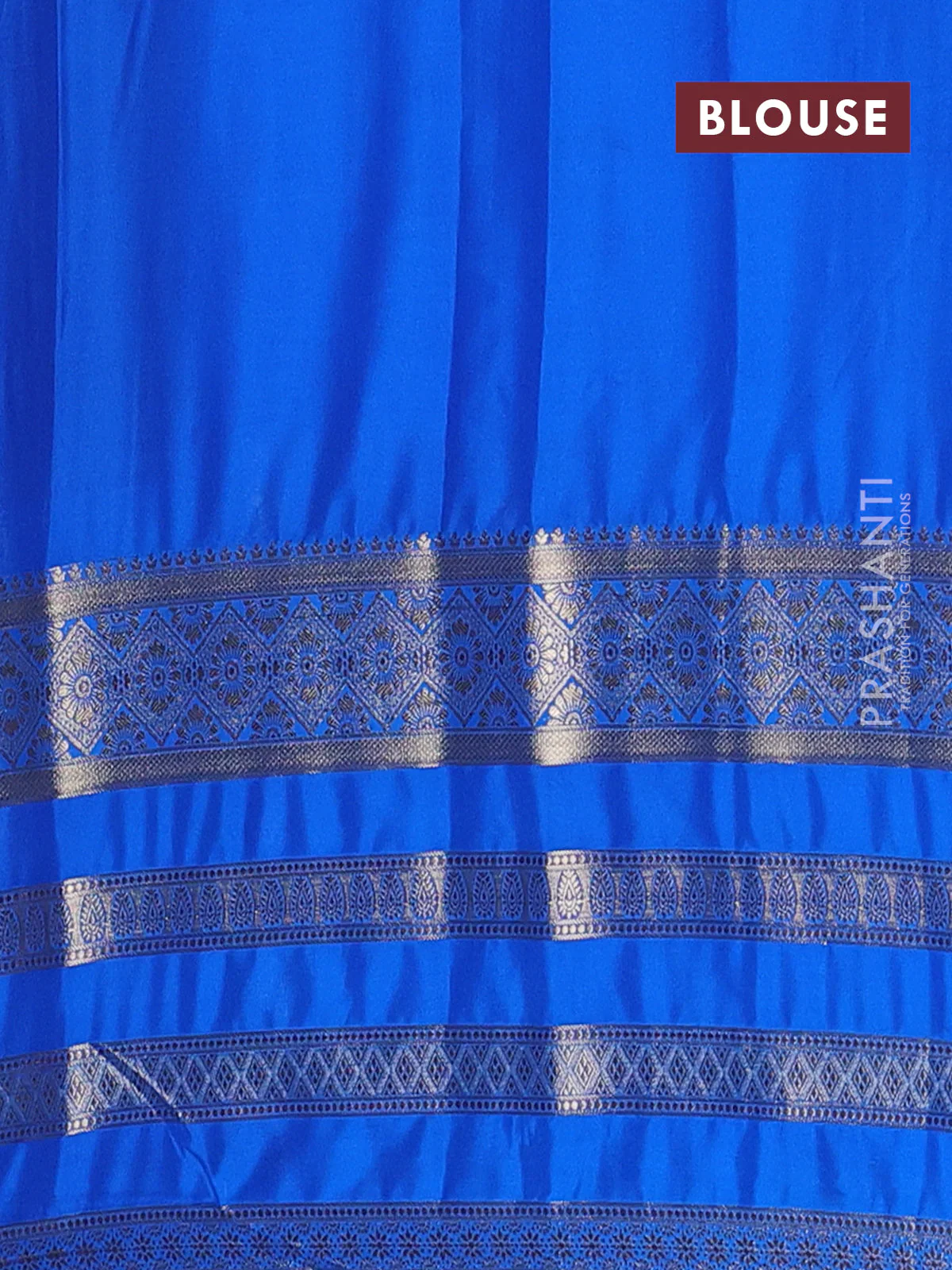 Semi mysore silk saree violet and cs blue with plain body and long zari woven border - Image 4
