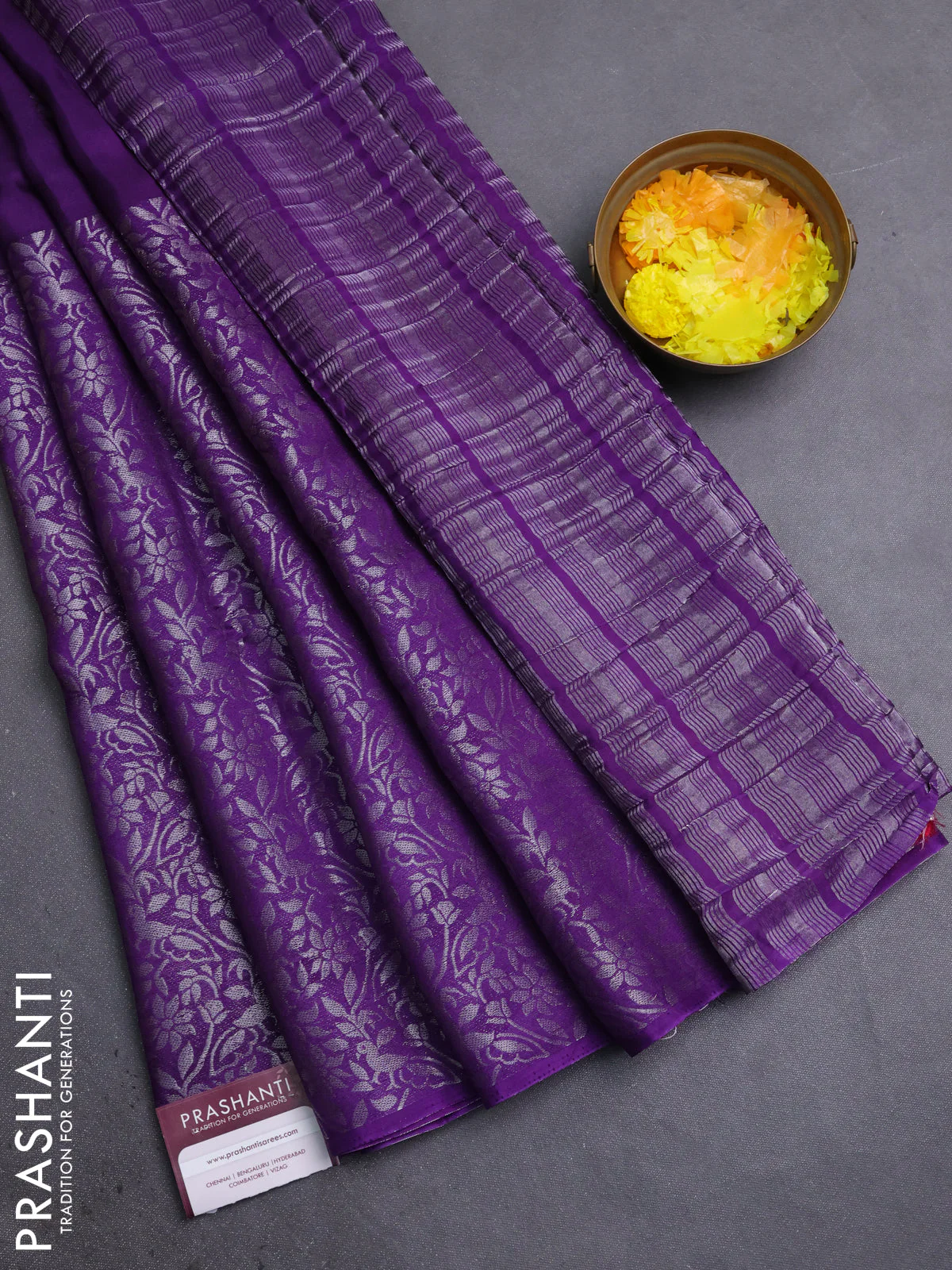 Semi mysore silk saree violet and pink with half & half style and long zari woven border